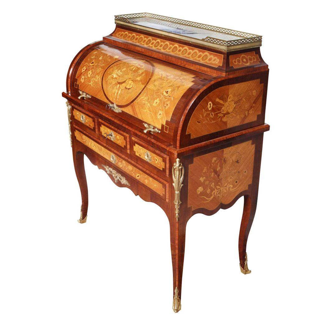 Neoclassical Louis XVI Style French Marquetry Roll Top Bureau De Damme For Sale