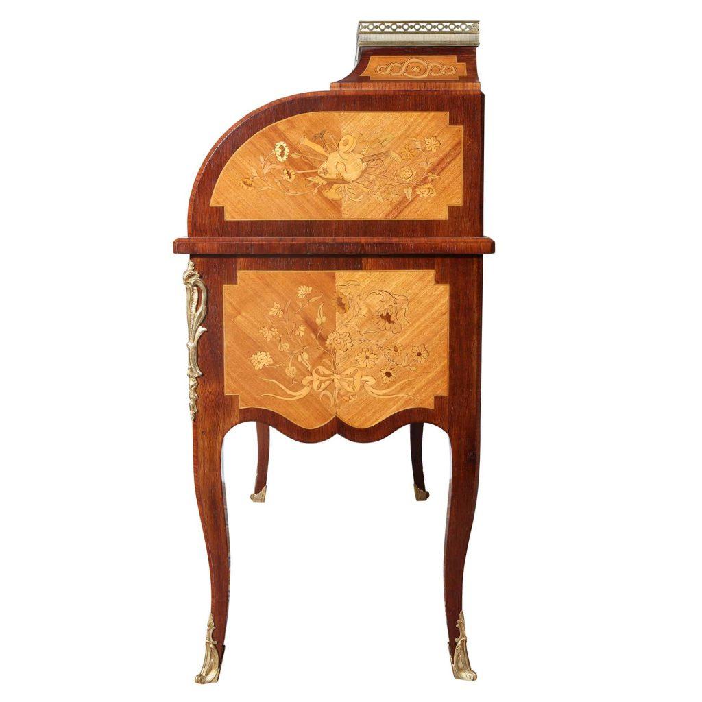 Louis XVI Style French Marquetry Roll Top Bureau De Damme For Sale 1