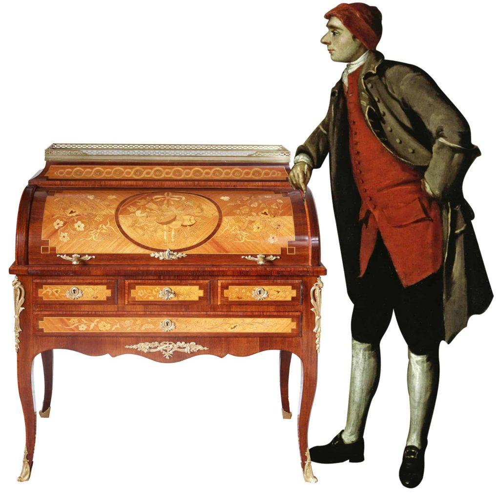 Louis XVI Style French Marquetry Roll Top Bureau De Damme For Sale 2