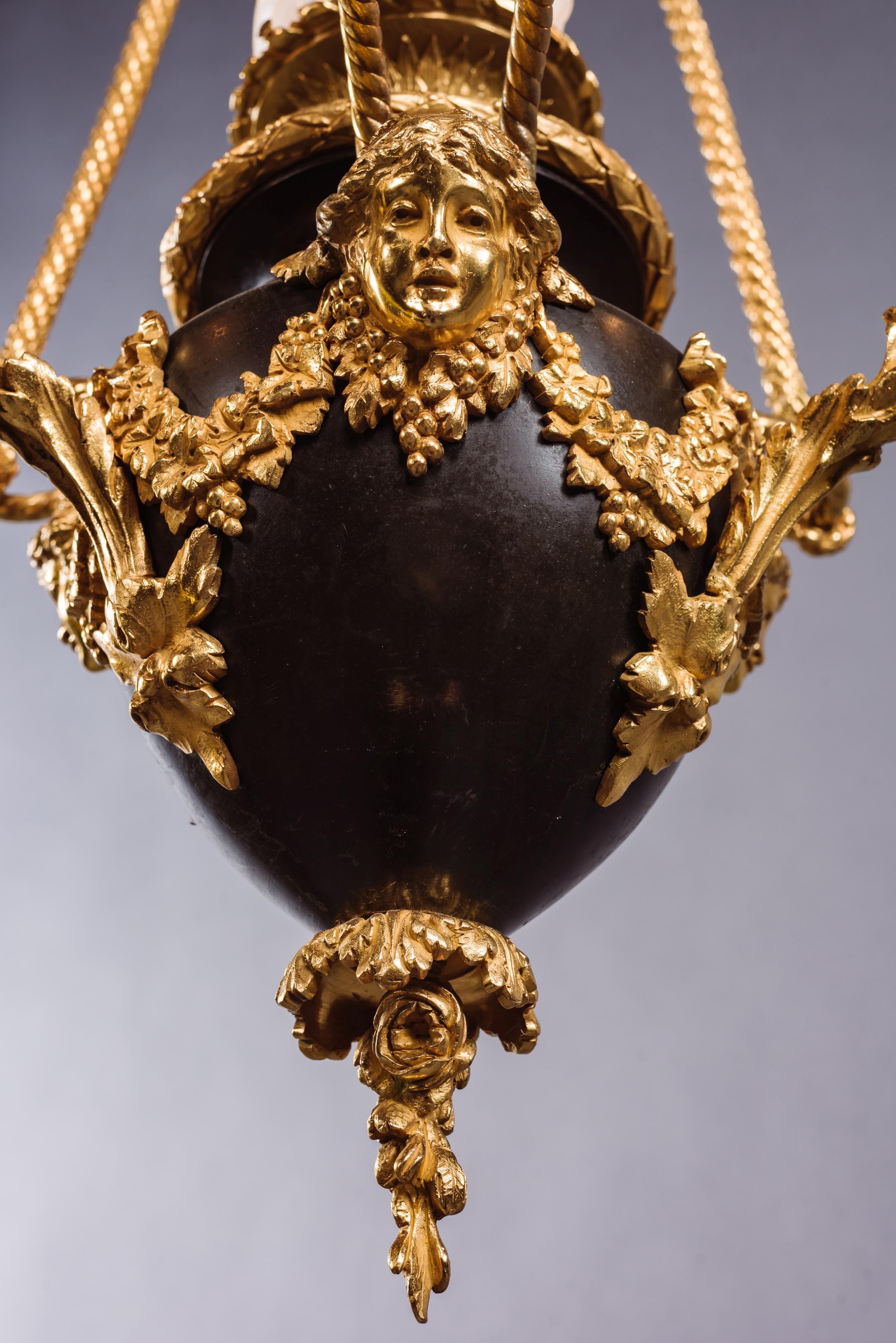 Louis XVI Style Gilt and Patinated Bronze Four-Light Chandelier, circa 1900 In Good Condition In Brighton, West Sussex