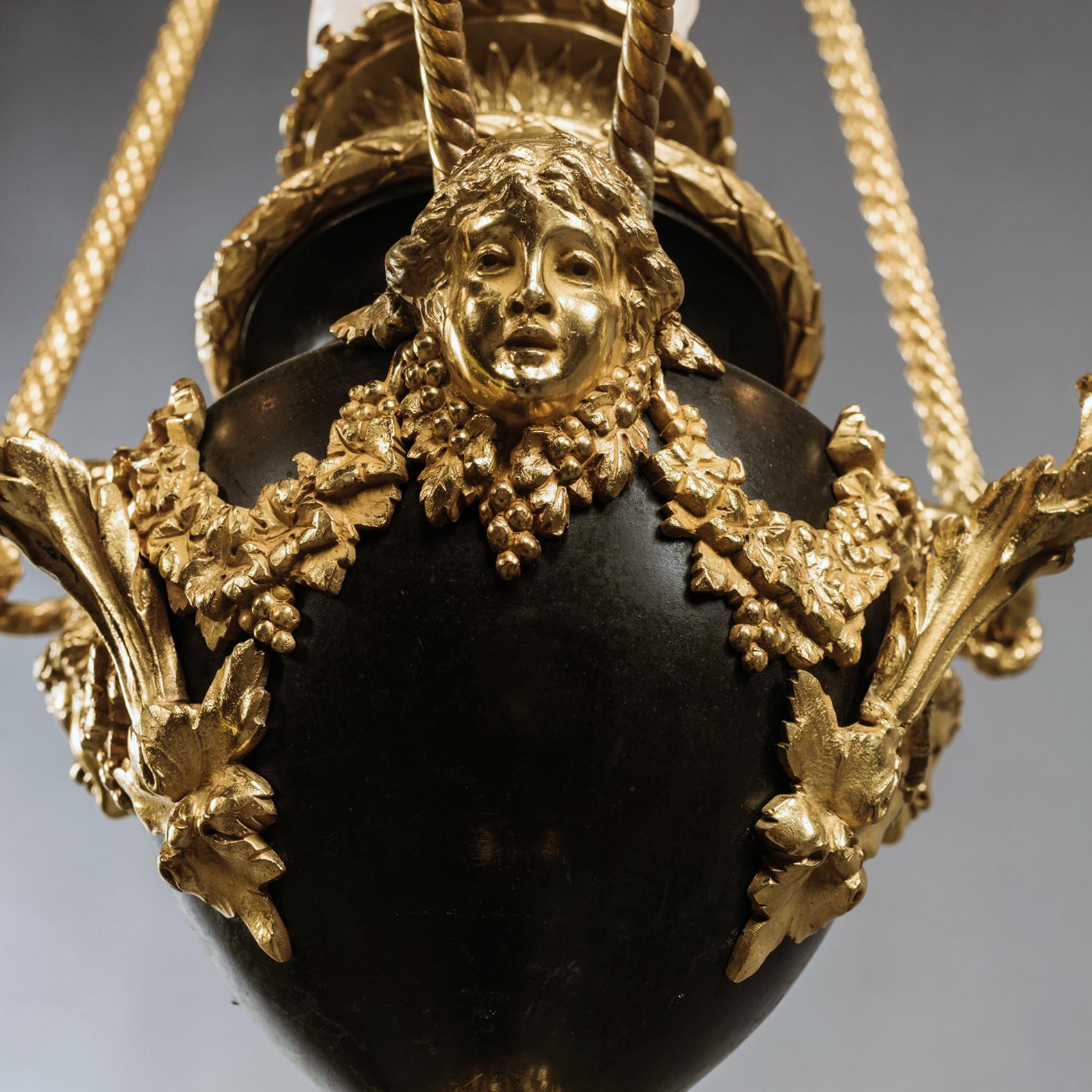 Louis XVI Style Gilt and Patinated Bronze Four-Light Chandelier, circa 1900 2