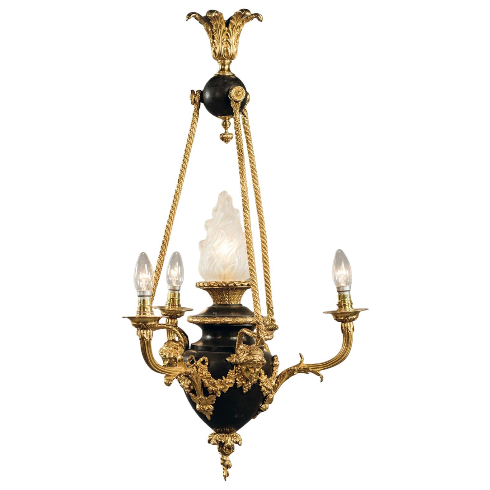 Louis XVI Style Gilt and Patinated Bronze Four-Light Chandelier, circa 1900