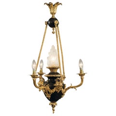 Antique Louis XVI Style Gilt and Patinated Bronze Four-Light Chandelier, circa 1900