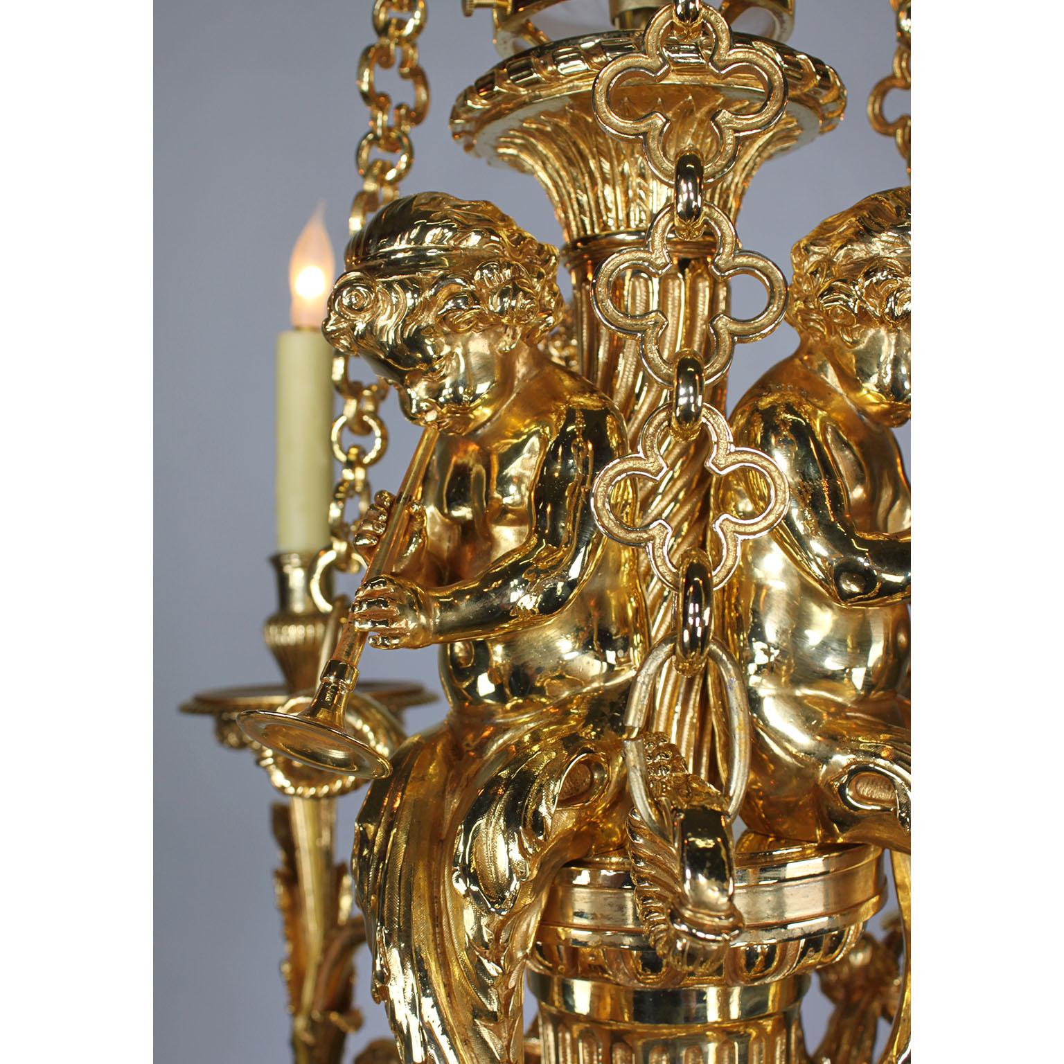 Frosted Louis XVI Style Gilt-Bronze 7-Light Chandelier with Children, After Gouthière For Sale
