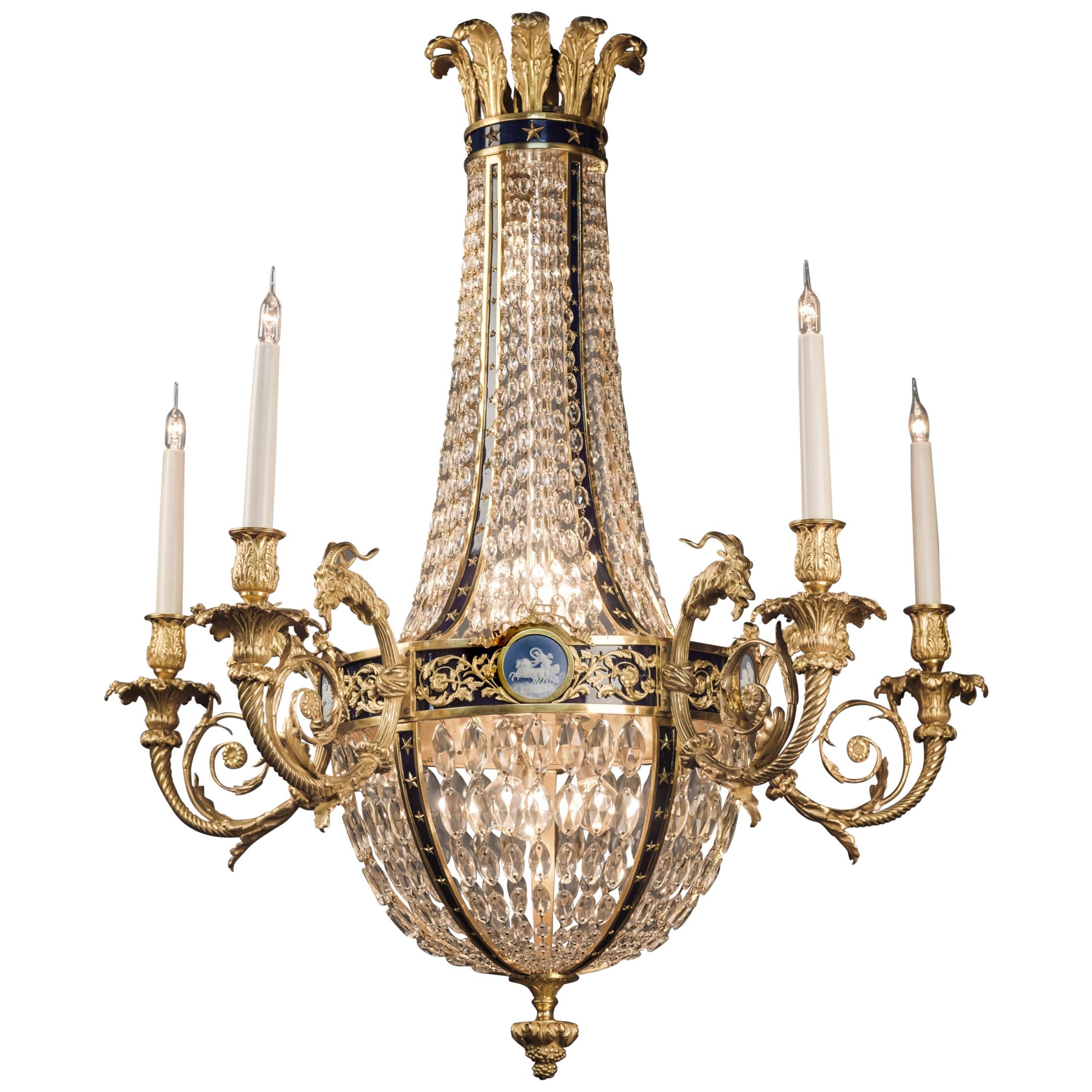 Louis XVI Style Gilt-Bronze and Cut-Glass Basket Chandelier, circa 1900 For Sale