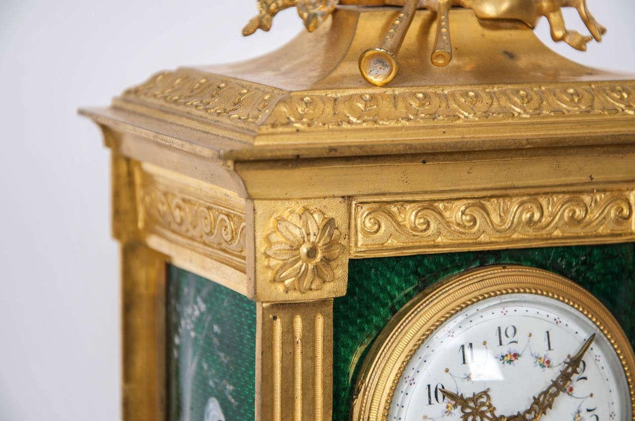 A Louis XVI Style Gilt-Bronze and Green Enamel Mantel Clock, Circa 1890 For Sale 5