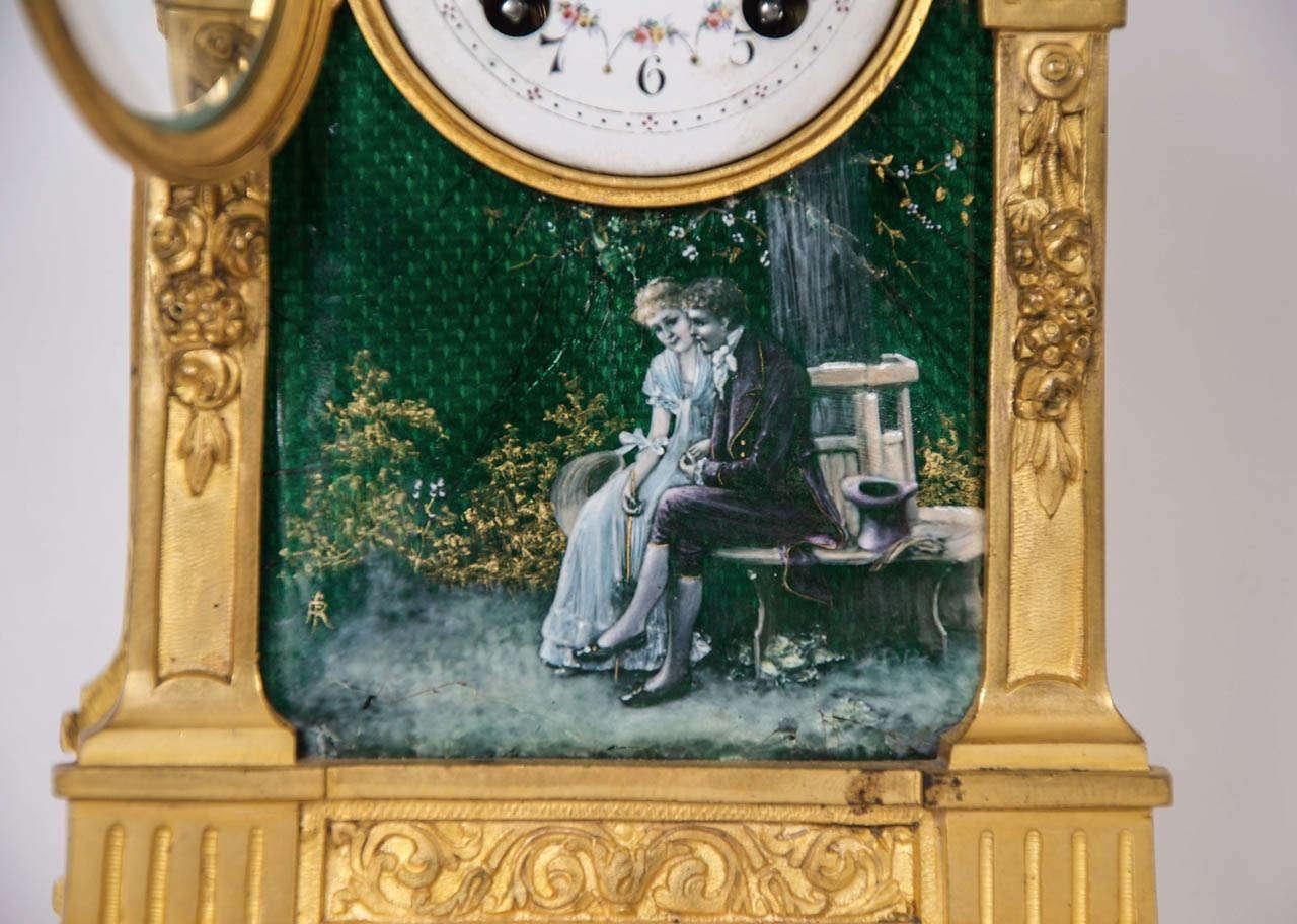 A Louis XVI Style Gilt-Bronze and Green Enamel Mantel Clock, Circa 1890 For Sale 6