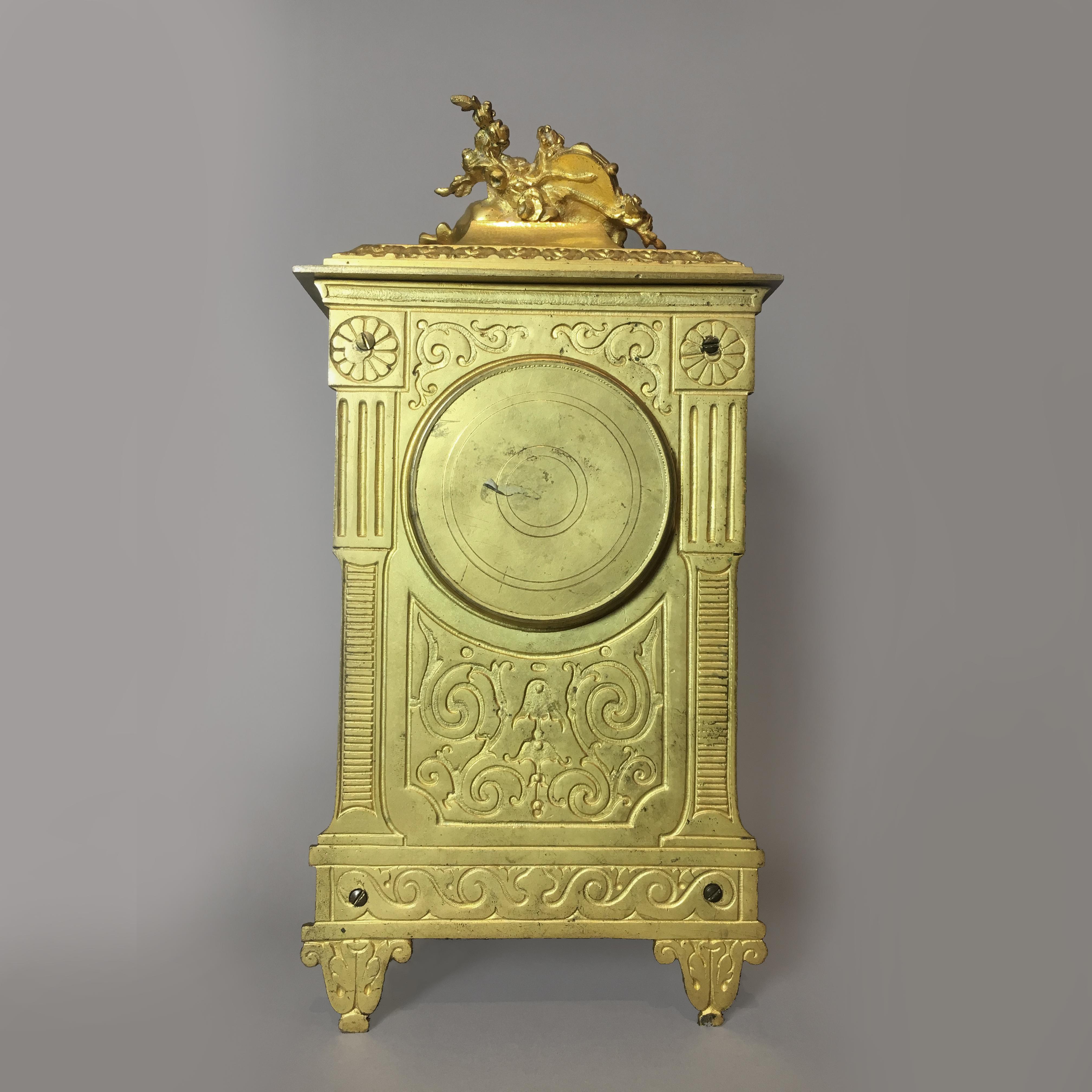 A Louis XVI Style Gilt-Bronze and Green Enamel Mantel Clock, Circa 1890 In Good Condition For Sale In Brighton, West Sussex