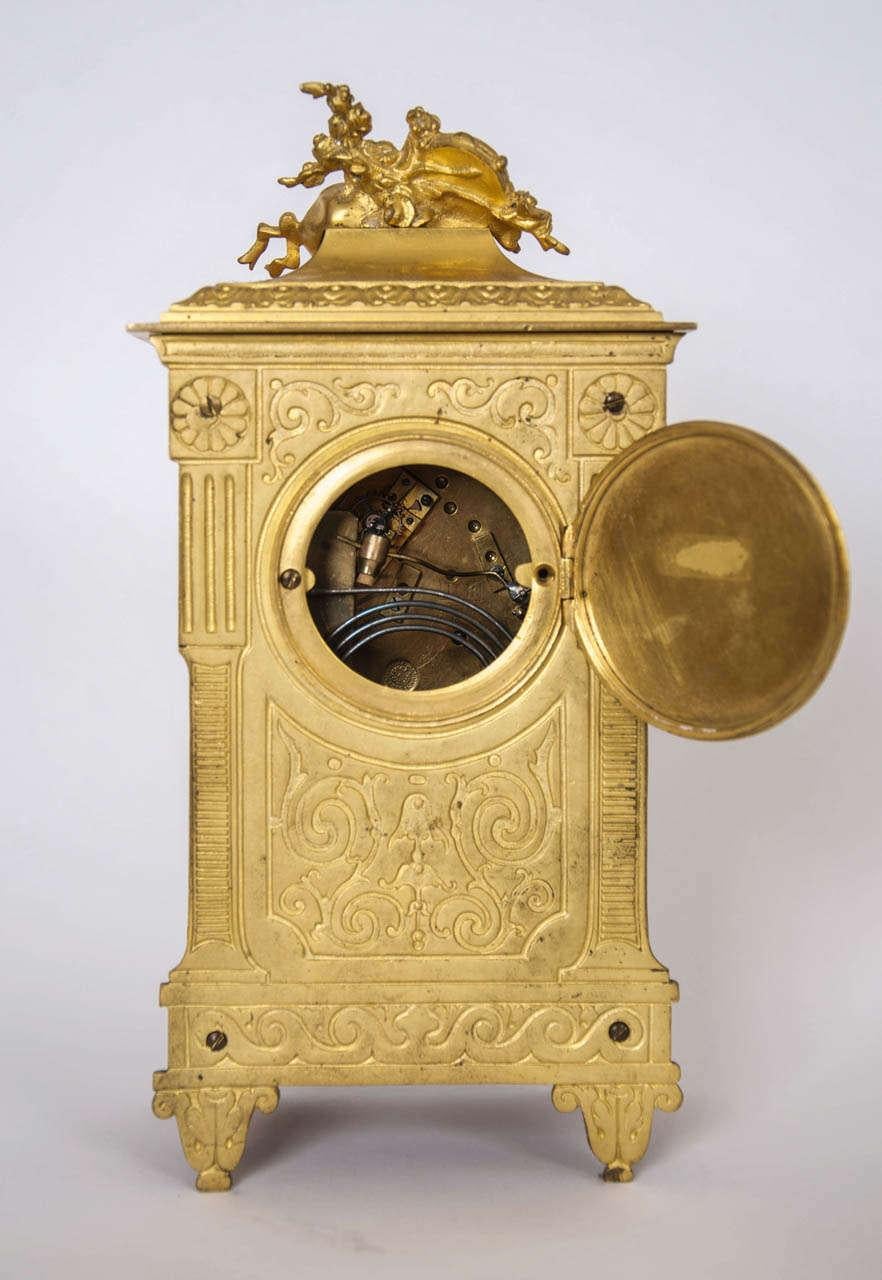 19th Century A Louis XVI Style Gilt-Bronze and Green Enamel Mantel Clock, Circa 1890 For Sale
