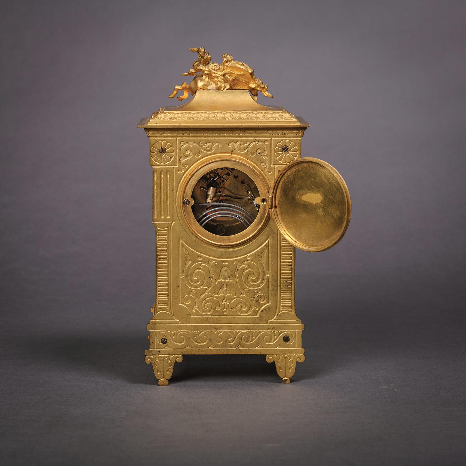 A Louis XVI Style Gilt-Bronze and Green Enamel Mantel Clock, Circa 1890 For Sale 2