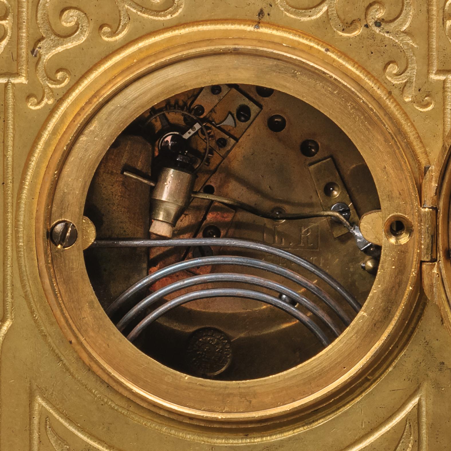 A Louis XVI Style Gilt-Bronze and Green Enamel Mantel Clock, Circa 1890 For Sale 3