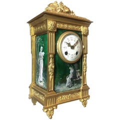 A Louis XVI Style Gilt-Bronze and Green Enamel Mantel Clock, Circa 1890