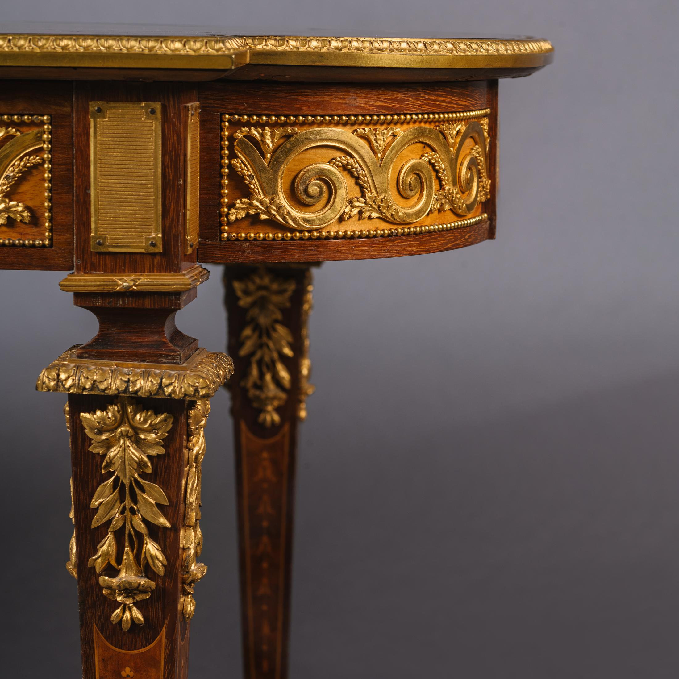 Ormolu Louis XVI Style Gilt-Bronze and Marquetry Centre Table For Sale