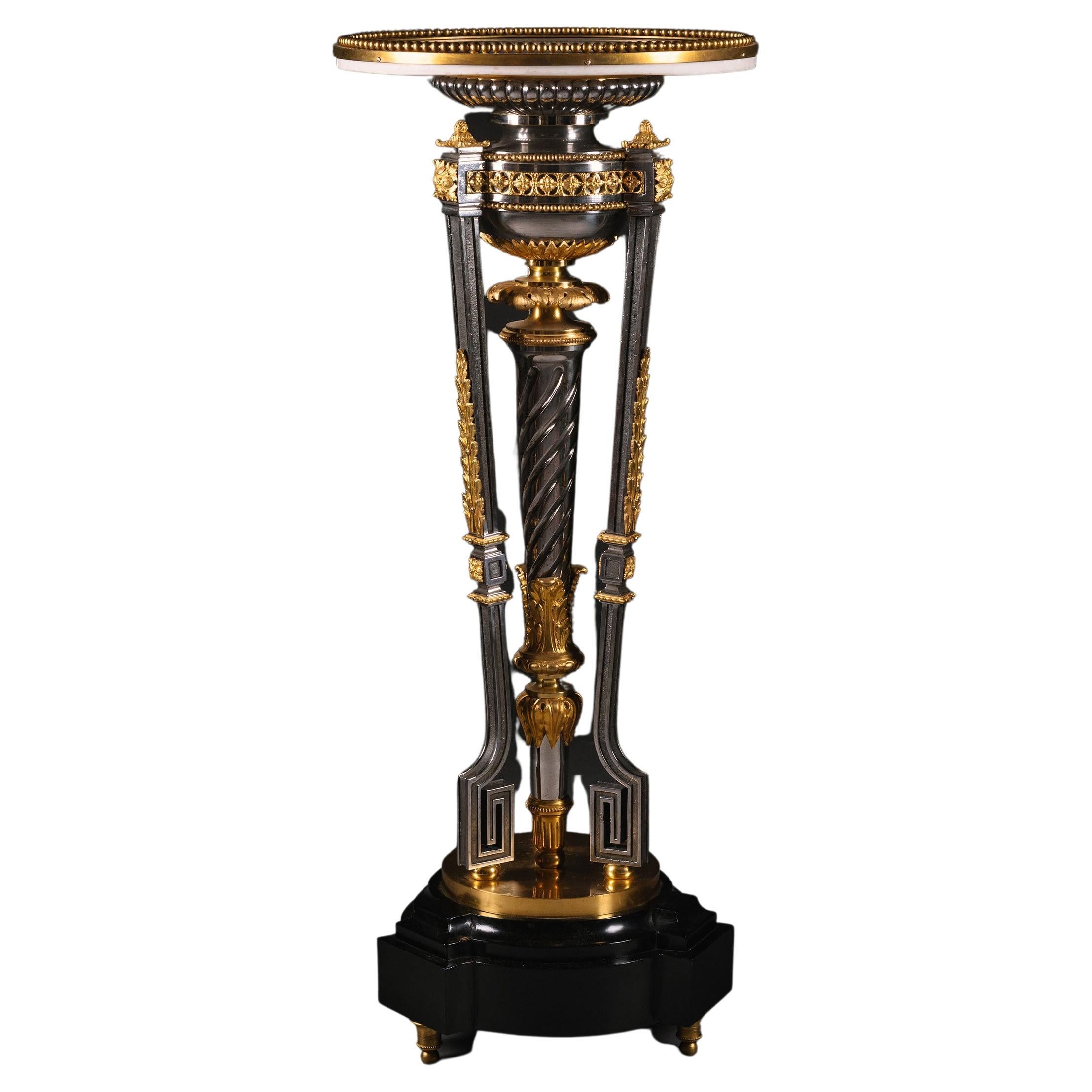 Louis XVI Style Gilt-Bronze and Polished Steel Pedestal Table