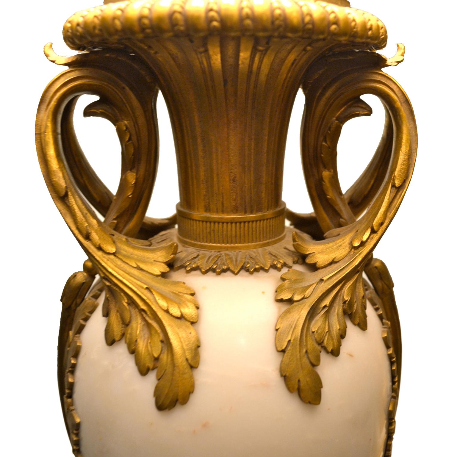 Louis XVI Style Gilt Bronze and White Marble Vase Turned into a Lamp In Good Condition For Sale In Vancouver, British Columbia