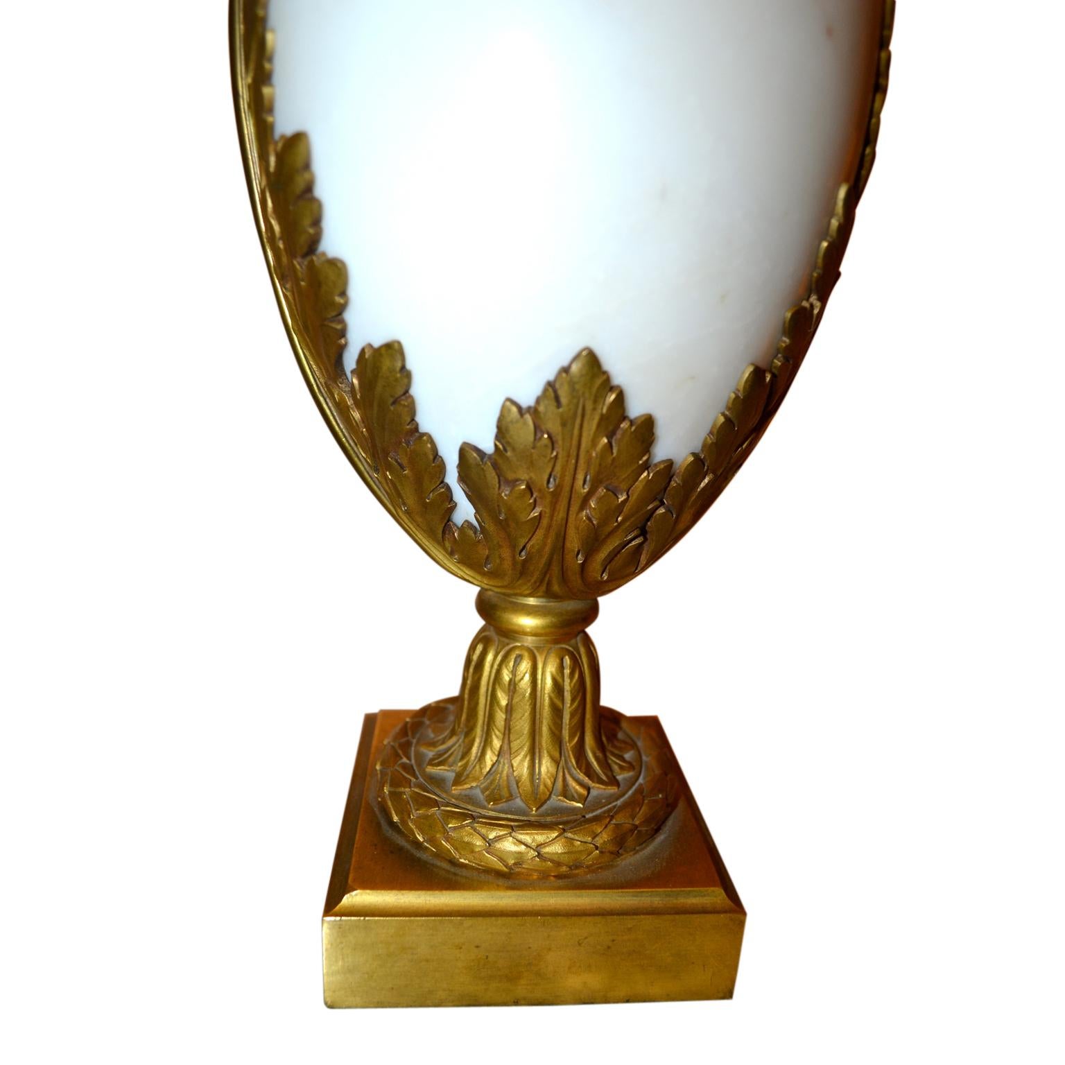 19th Century Louis XVI Style Gilt Bronze and White Marble Vase Turned into a Lamp For Sale