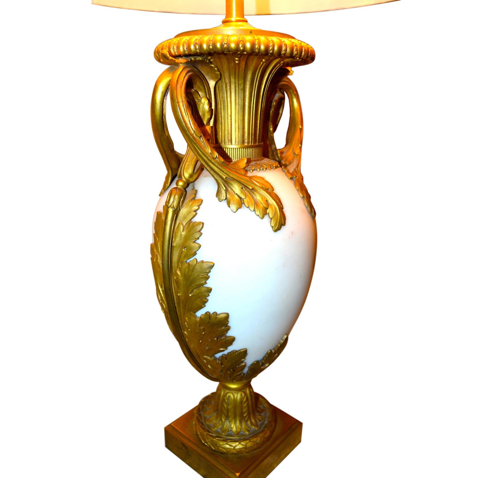Louis XVI Style Gilt Bronze and White Marble Vase Turned into a Lamp For Sale 1