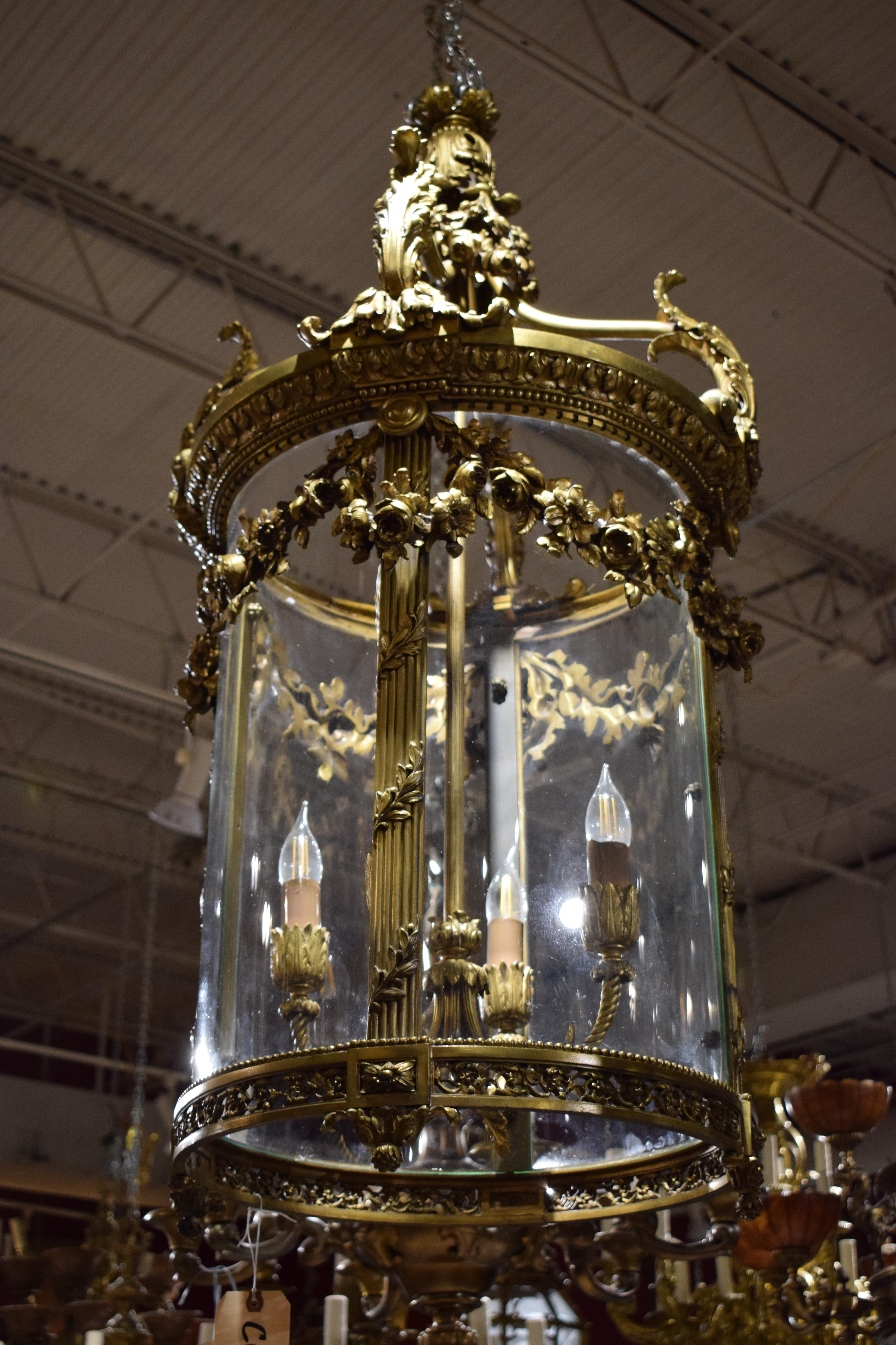 Louis XVI Style Gilt Bronze Cylindrical Lantern In Good Condition For Sale In Atlanta, GA