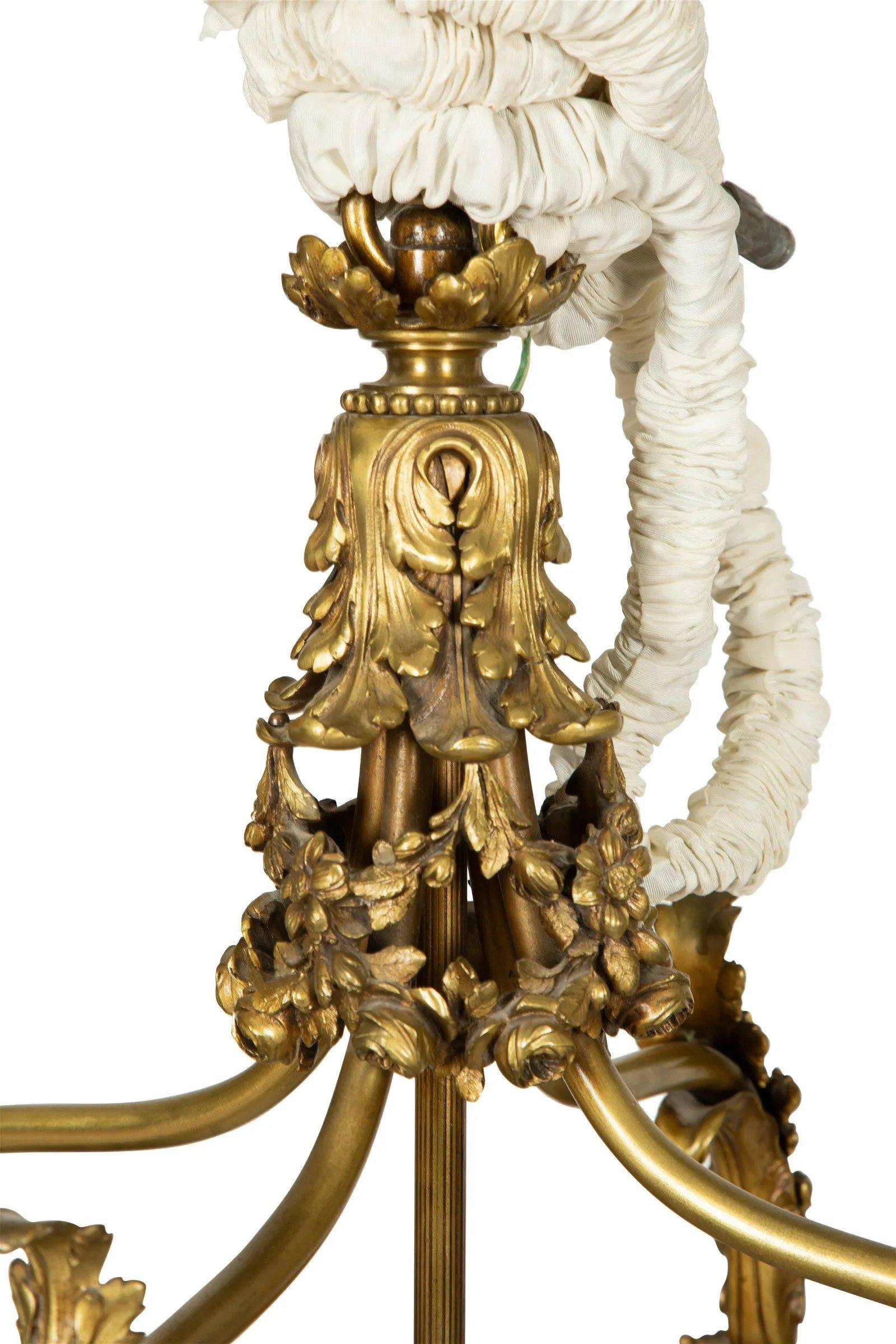 Glass Louis XVI Style Gilt Bronze Cylindrical Lantern For Sale