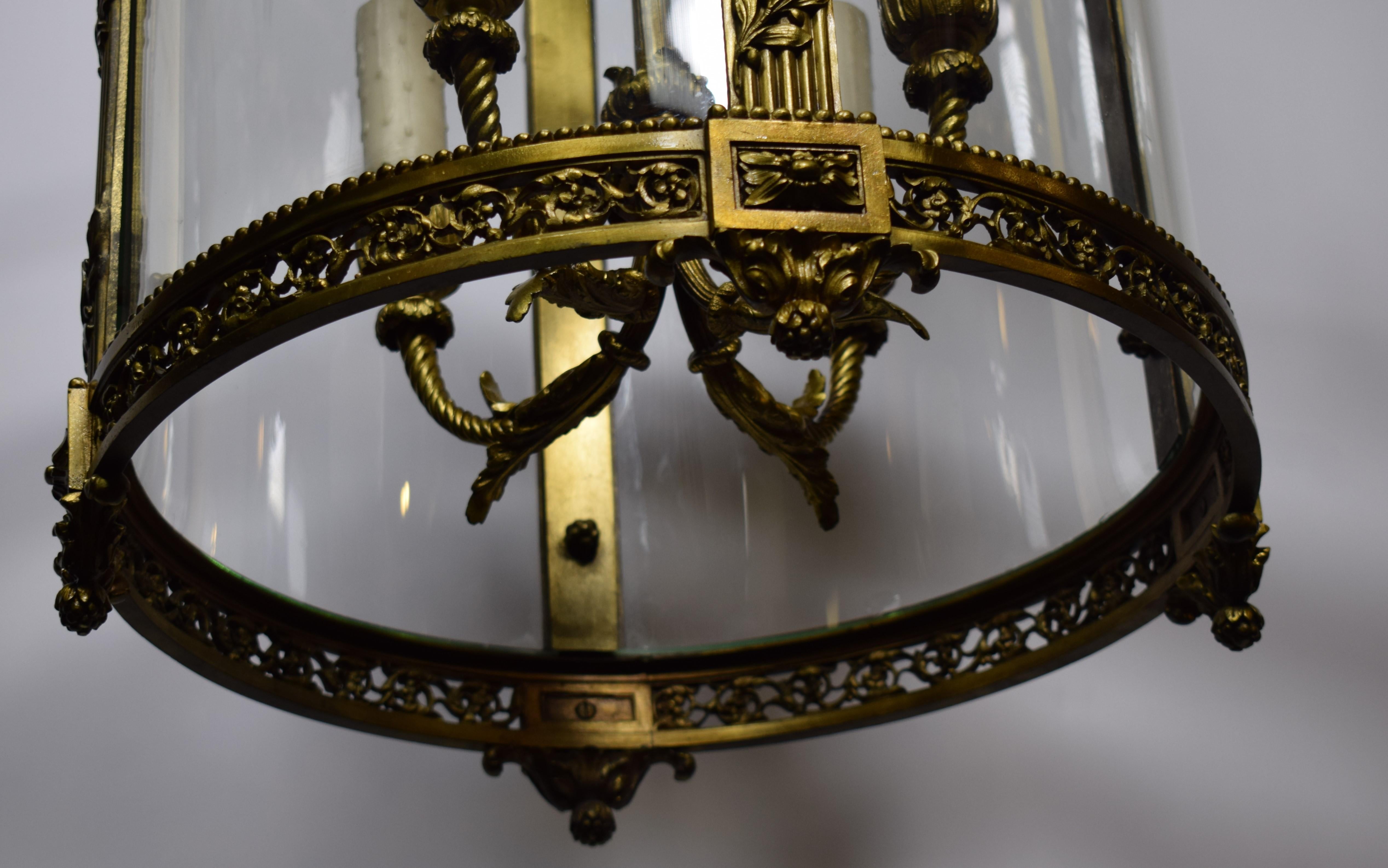 Louis XVI Style Gilt Bronze Cylindrical Lantern For Sale 1