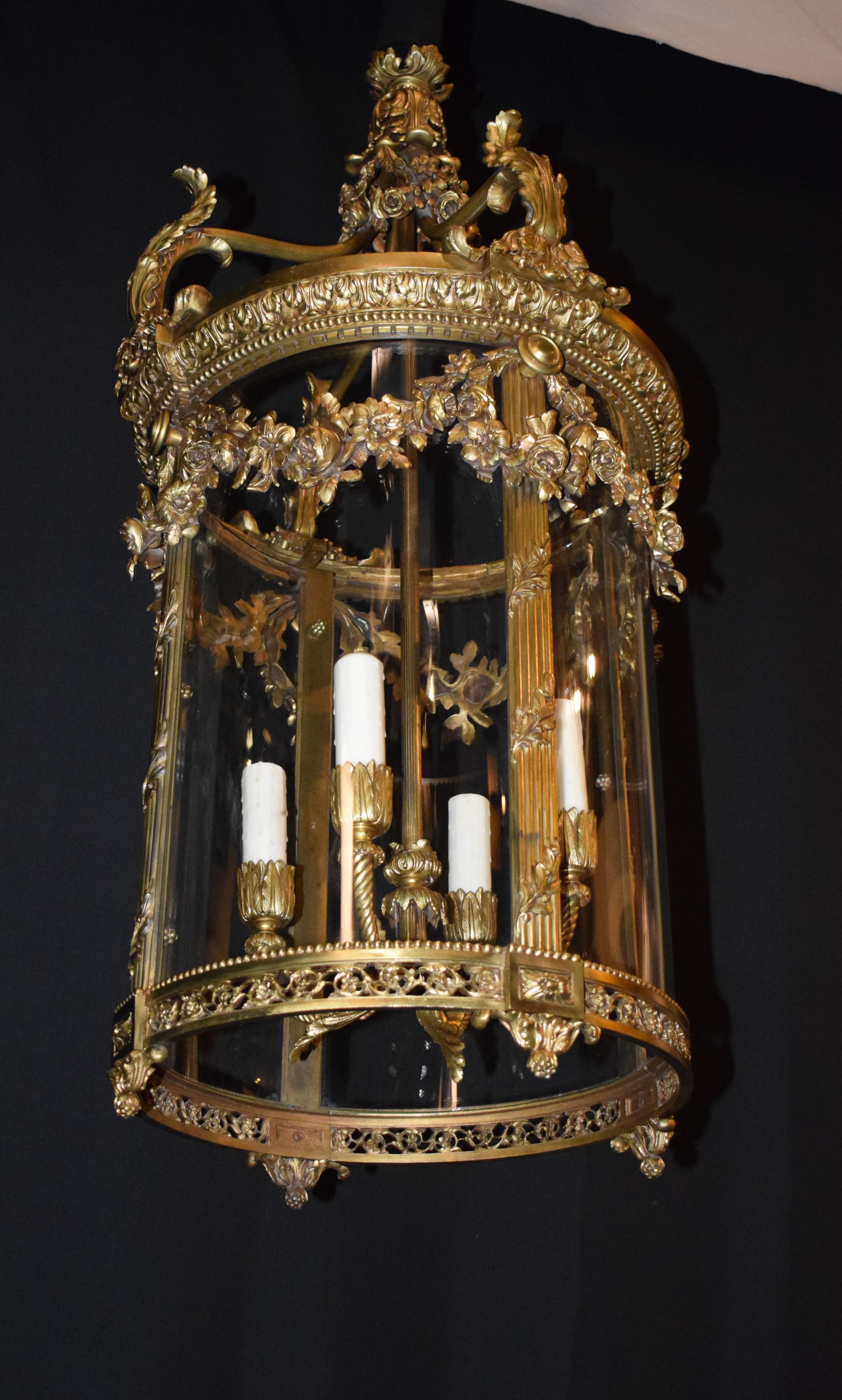 Louis XVI Style Gilt Bronze Cylindrical Lantern For Sale 3