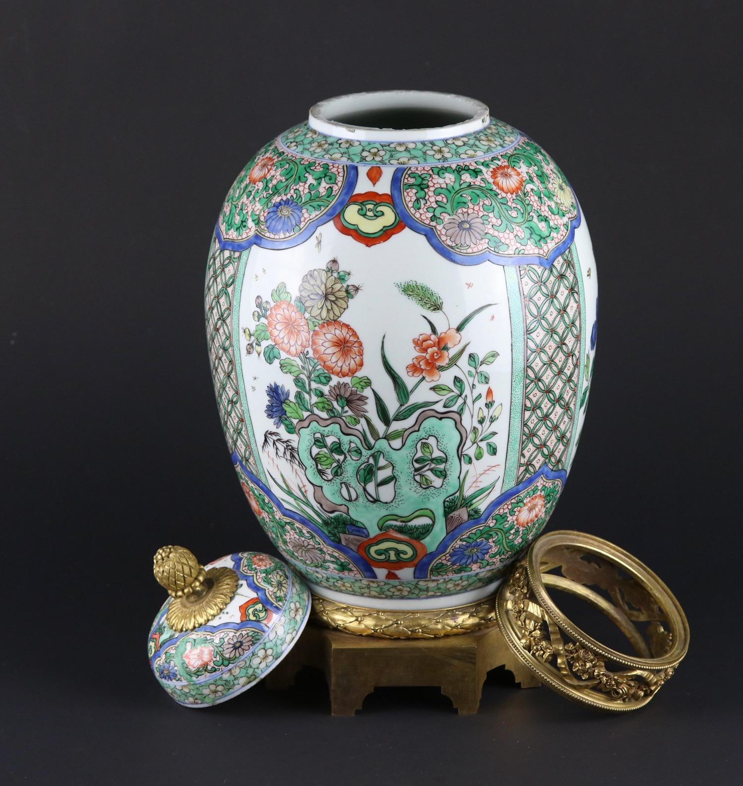 Enameled Louis XVI Style Gilt Bronze Mounted Samson Porcelain Vase in Chinese Style.