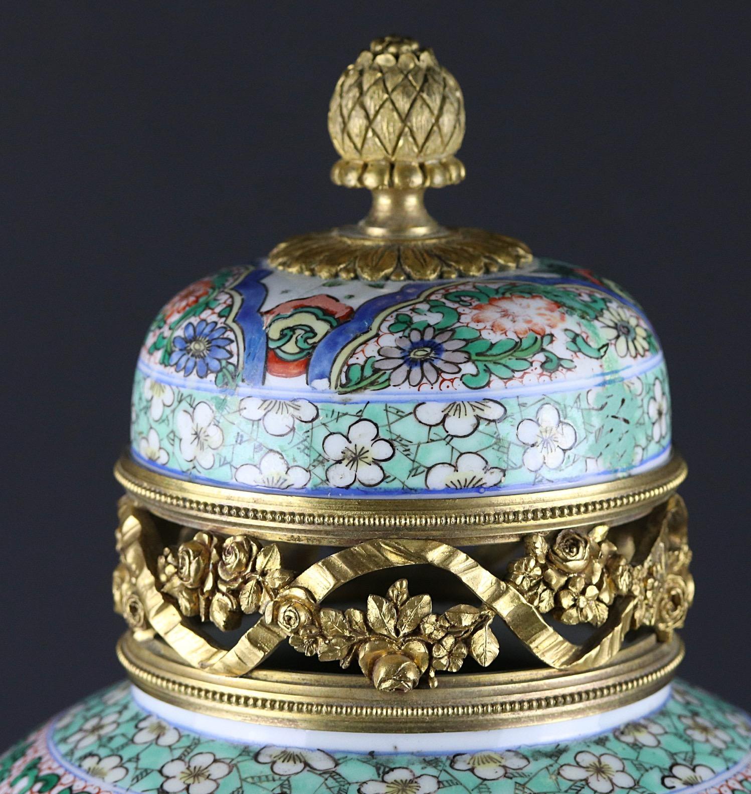 Louis XVI Style Gilt Bronze Mounted Samson Porcelain Vase in Chinese Style. In Good Condition In Stockholm, SE