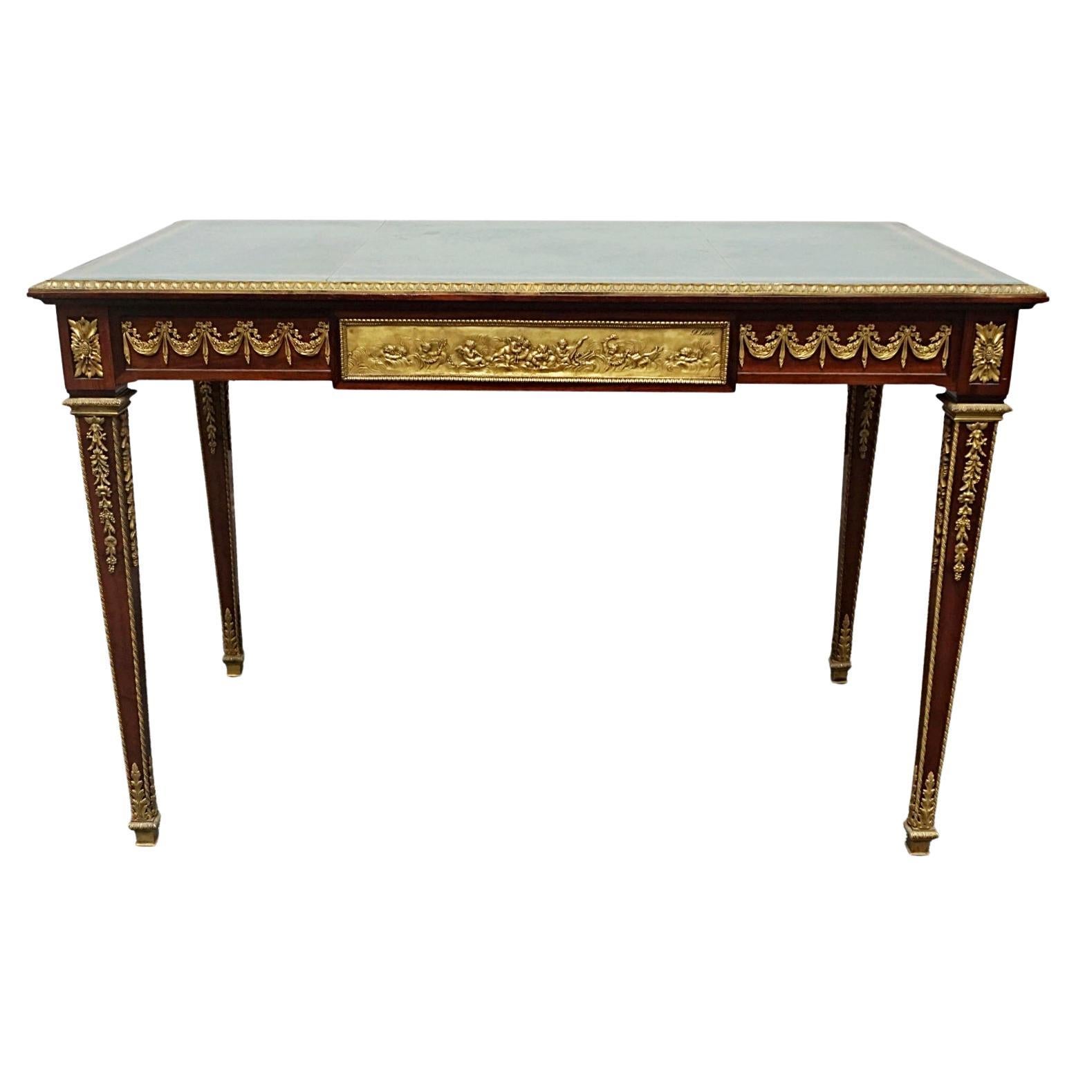 Louis XVI Style Gilt-Bronze Mounted Kingwood Writing Table by Francois Linke For Sale