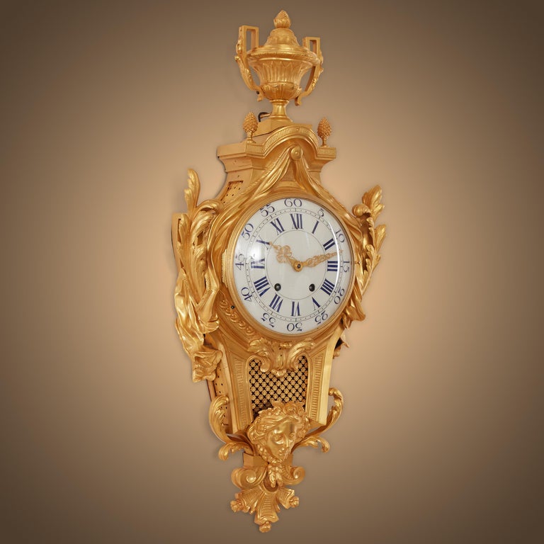 French Louis XVI style gilt bronze Quarter Striking Cartel Clock