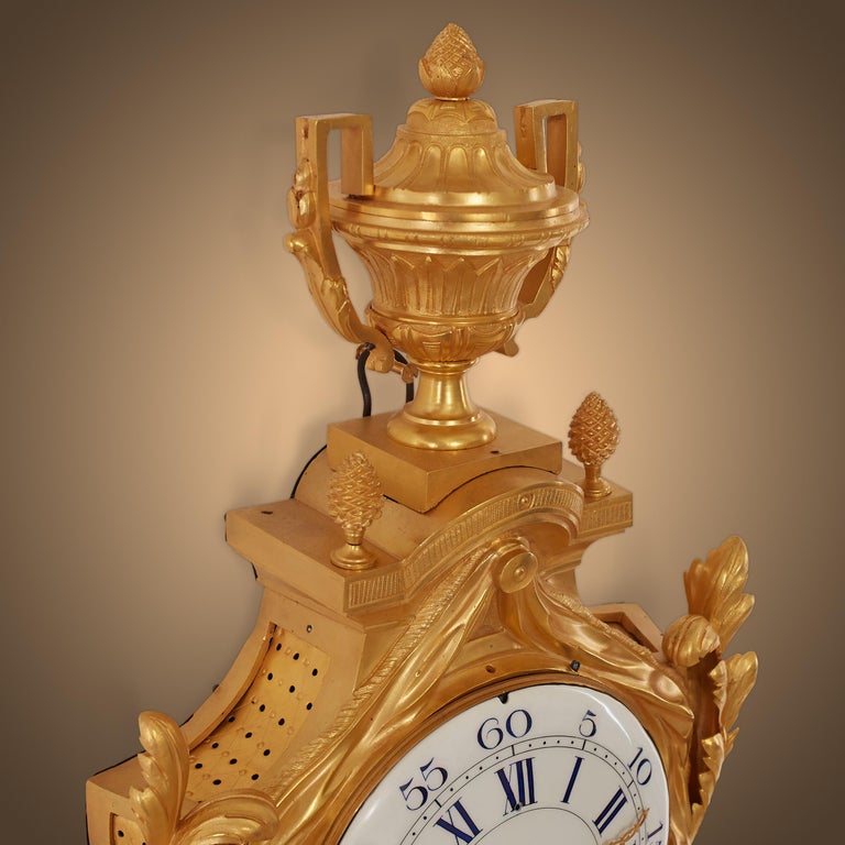 Bronze Louis XVI style gilt bronze Quarter Striking Cartel Clock