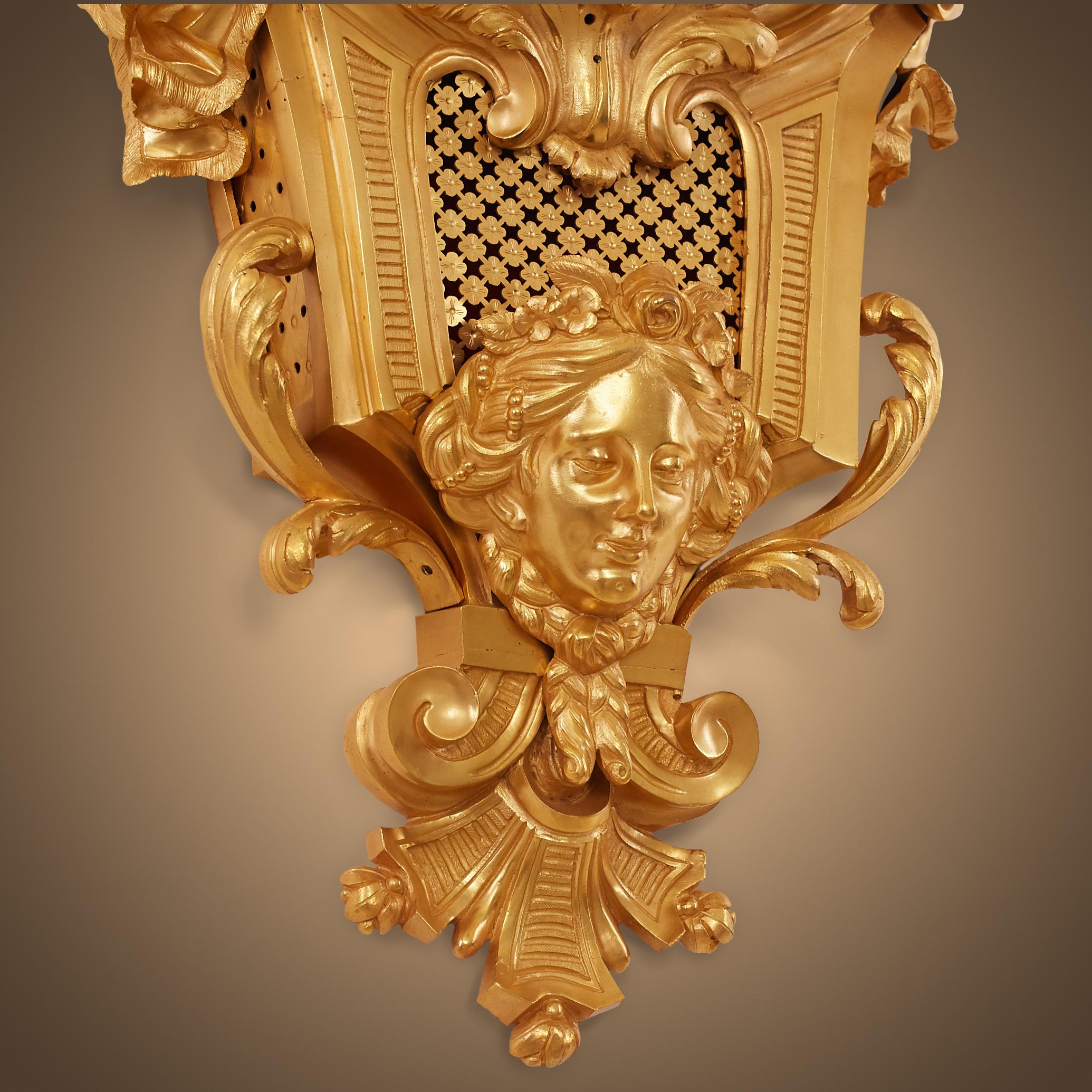 Louis XVI style gilt bronze Quarter Striking Cartel Clock 1