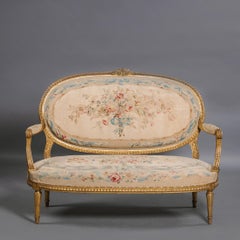 A Louis XVI Style Giltwood and Aubusson Tapestry Five-Piece Salon Suite