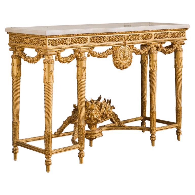 Console en bois doré de style Louis XVI en vente