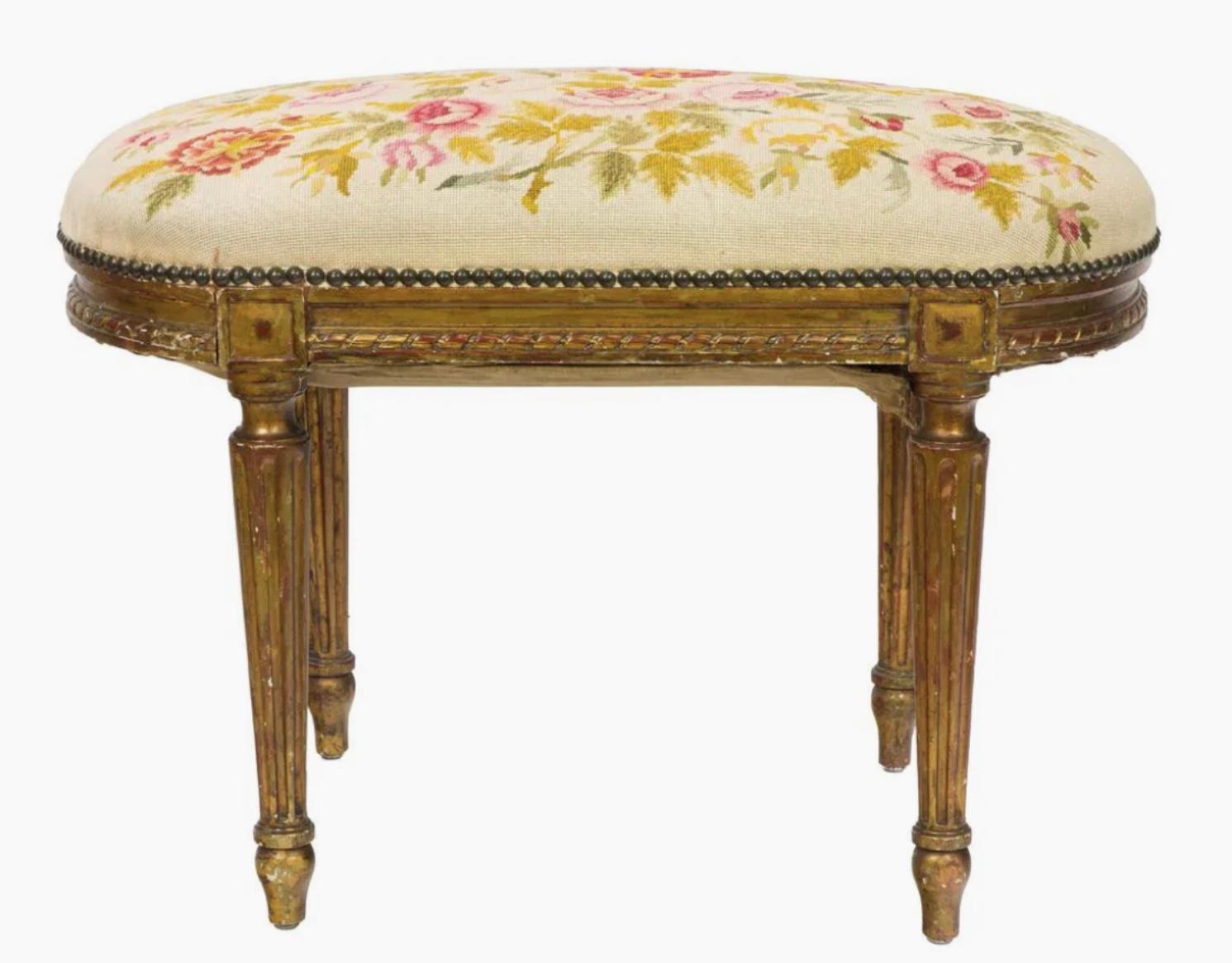 19th Century Louis XVI Style Giltwood Tabouret For Sale