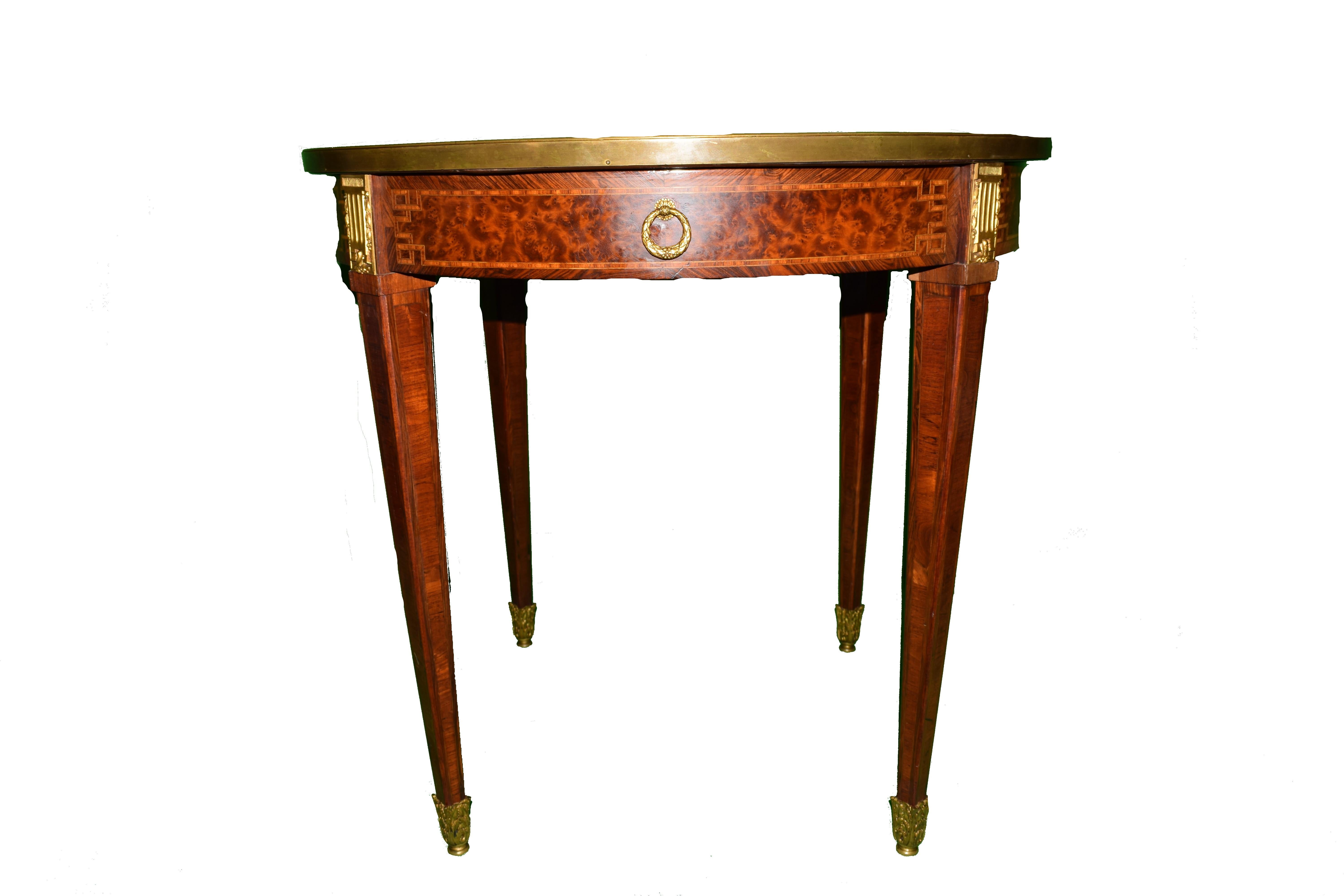 French Louis XVI Style Inlaid and Marble-Top Bouillotte Table For Sale