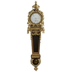 Antique Louis XVI Style Mahogany Cartel Clock and Barometer, After Carlin, circa 1870