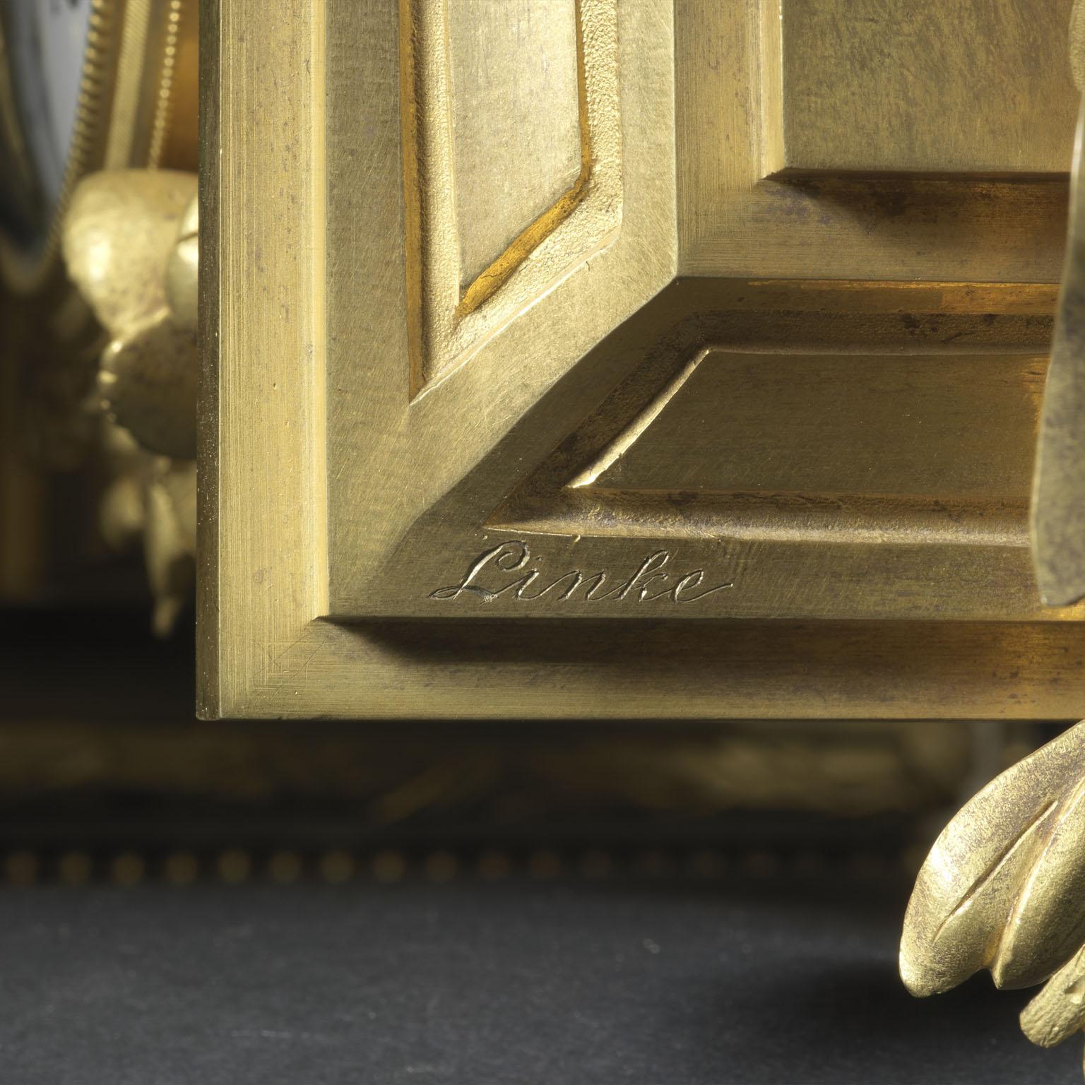 Enamel A Louis XVI Style Mantel Fine Gilt-Bronze Clock by François Linke For Sale