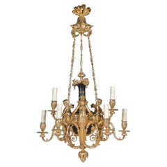 Antique A Louis XVI Style Ormolu and Patinated 6-Light Chandelier "aux Termes"