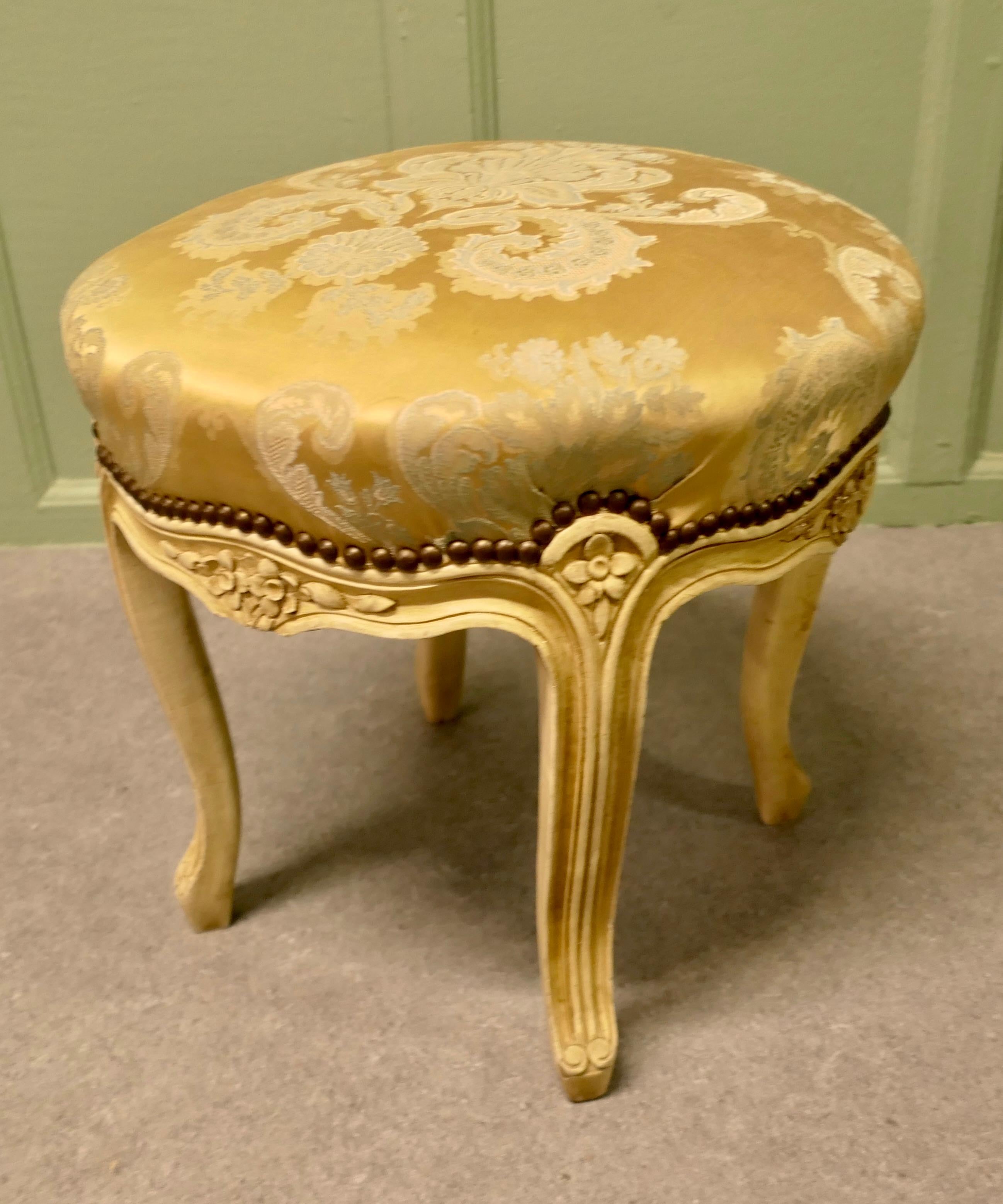 Silk A Louis XVI style Painted Circular Boudoir Stool For Sale