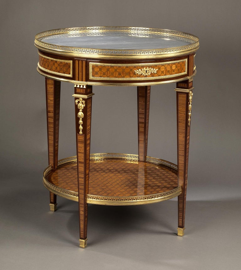 Louis XVI Style Parquetry Gueridon with a Marble Top, circa 1880 For