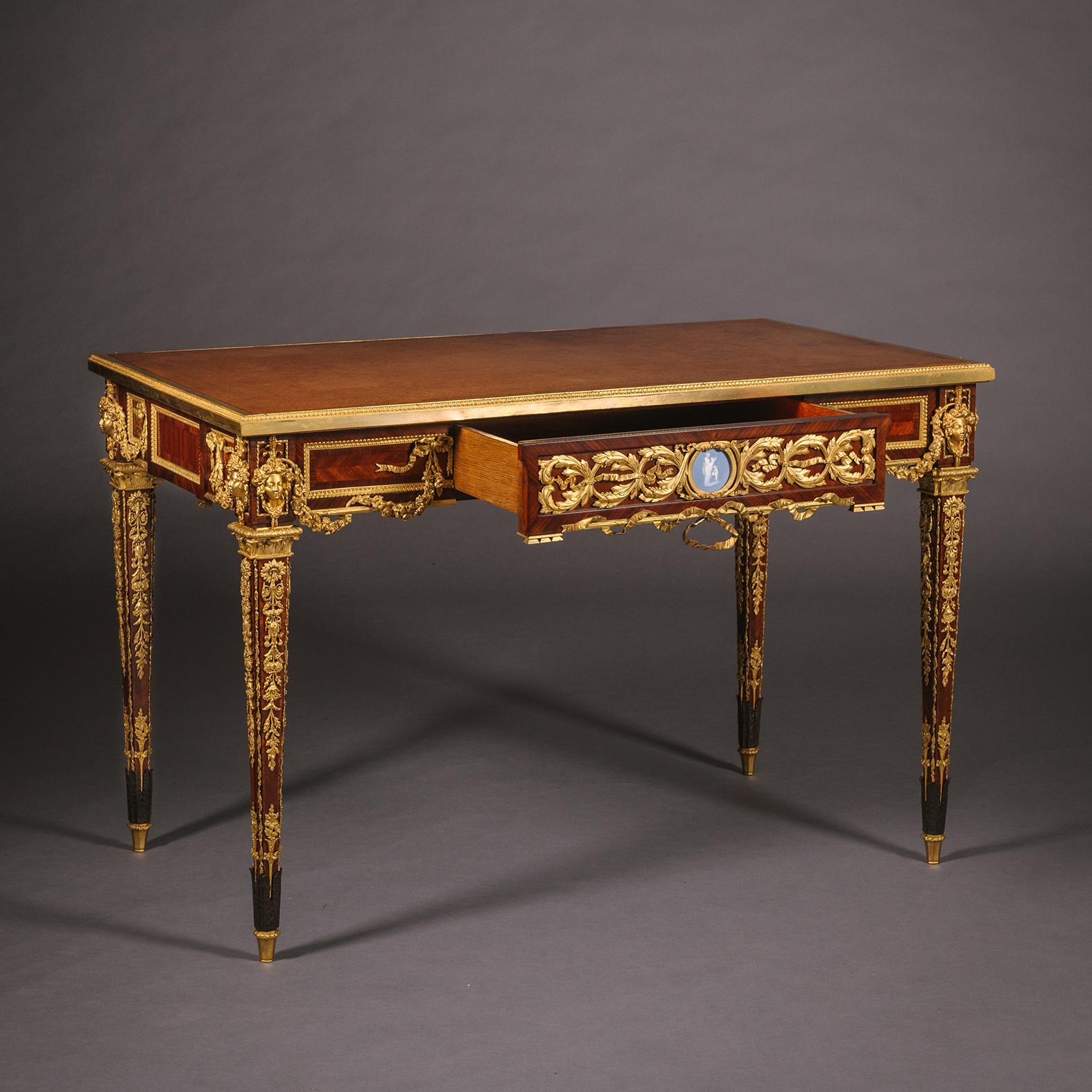 French A Louis XVI Style Parquetry Inlaid Writing Table By Emmanuel Zwiener For Sale