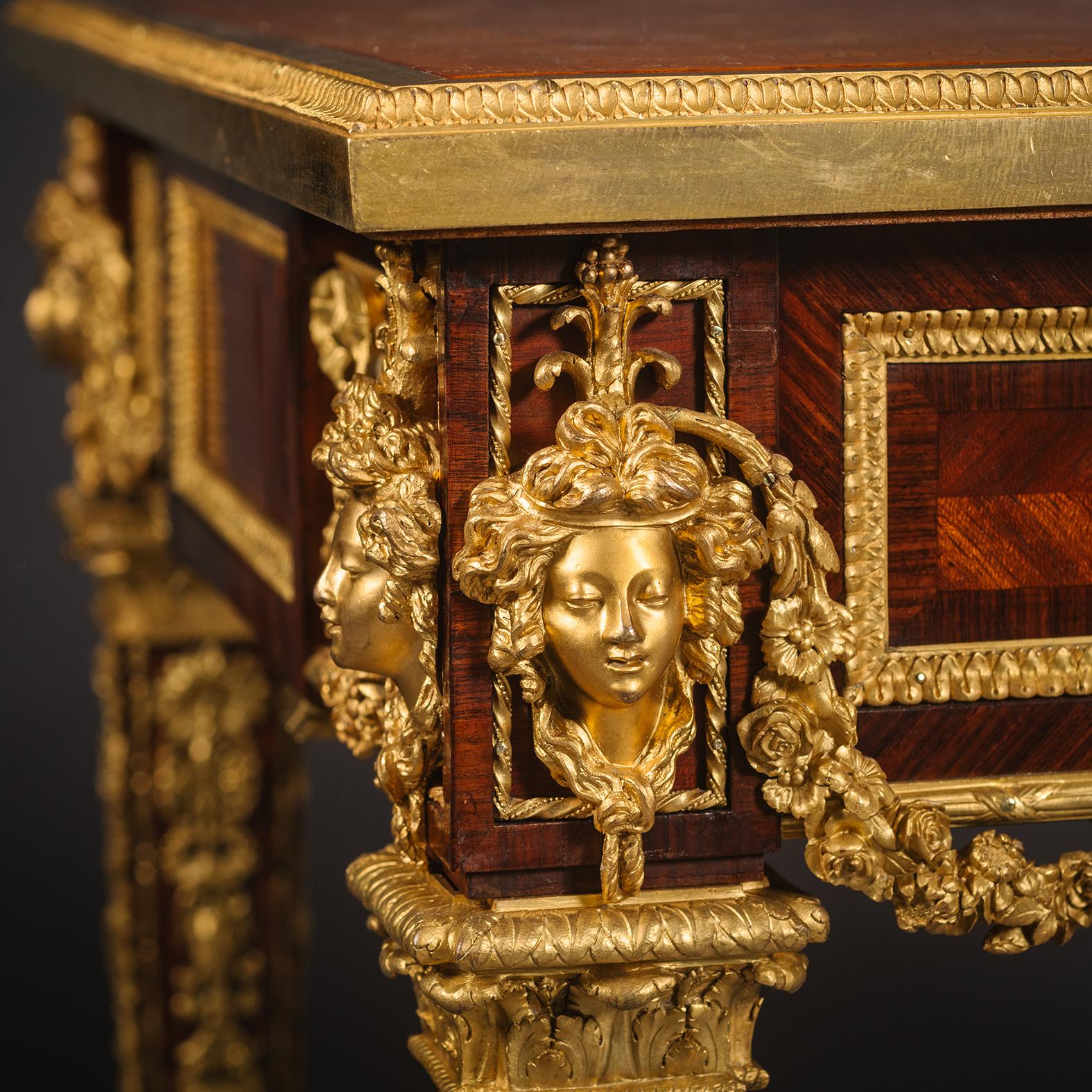 Gilt A Louis XVI Style Parquetry Inlaid Writing Table By Emmanuel Zwiener For Sale