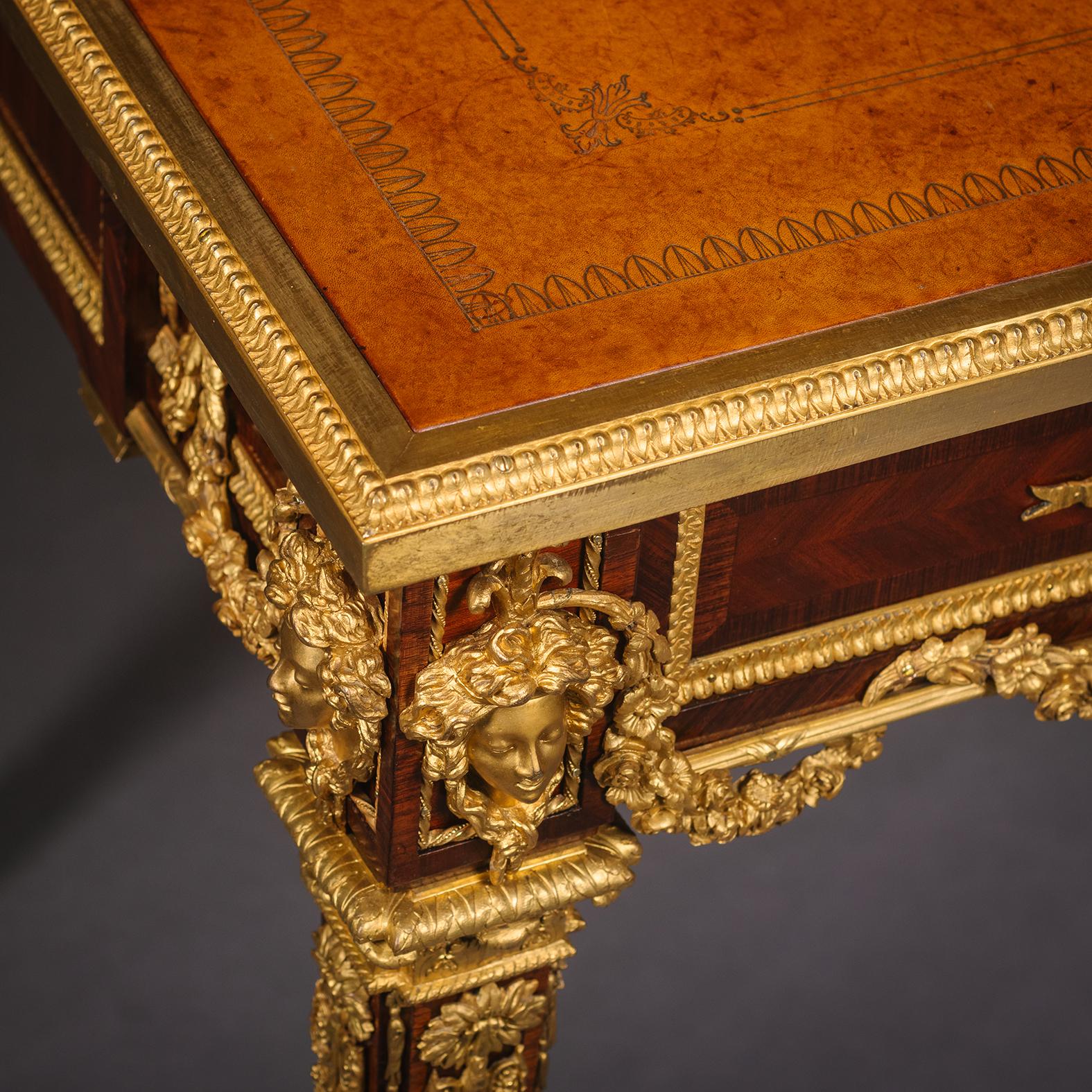 19th Century A Louis XVI Style Parquetry Inlaid Writing Table By Emmanuel Zwiener For Sale