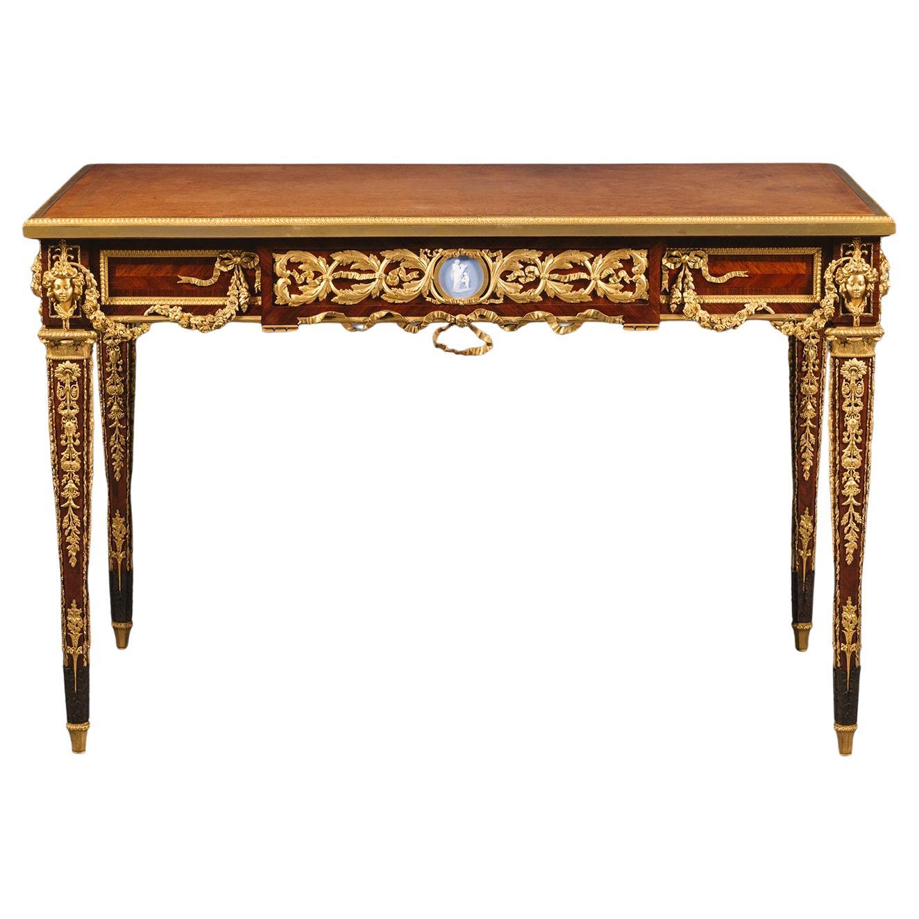 A Louis XVI Style Parquetry Inlaid Writing Table By Emmanuel Zwiener For Sale