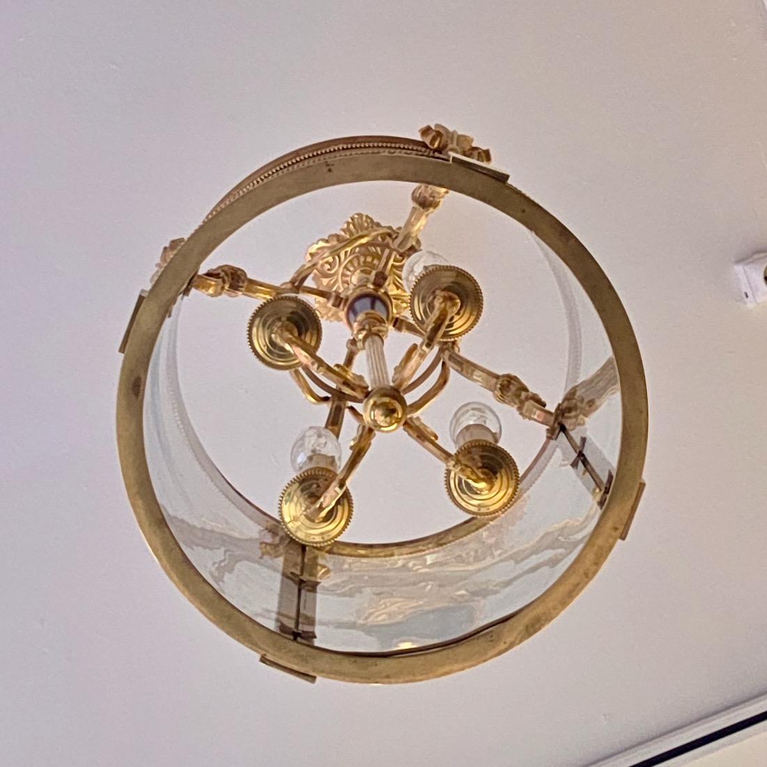 A Louis XVI Style Patinated and Gilt Bronze Four Light Hall Lantern, circa 1880 For Sale 5