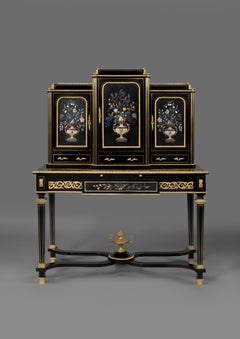 Tavolo da scrittura ebanizzato con montatura in Pietre Dure in stile Luigi XVI, 1870 ca.