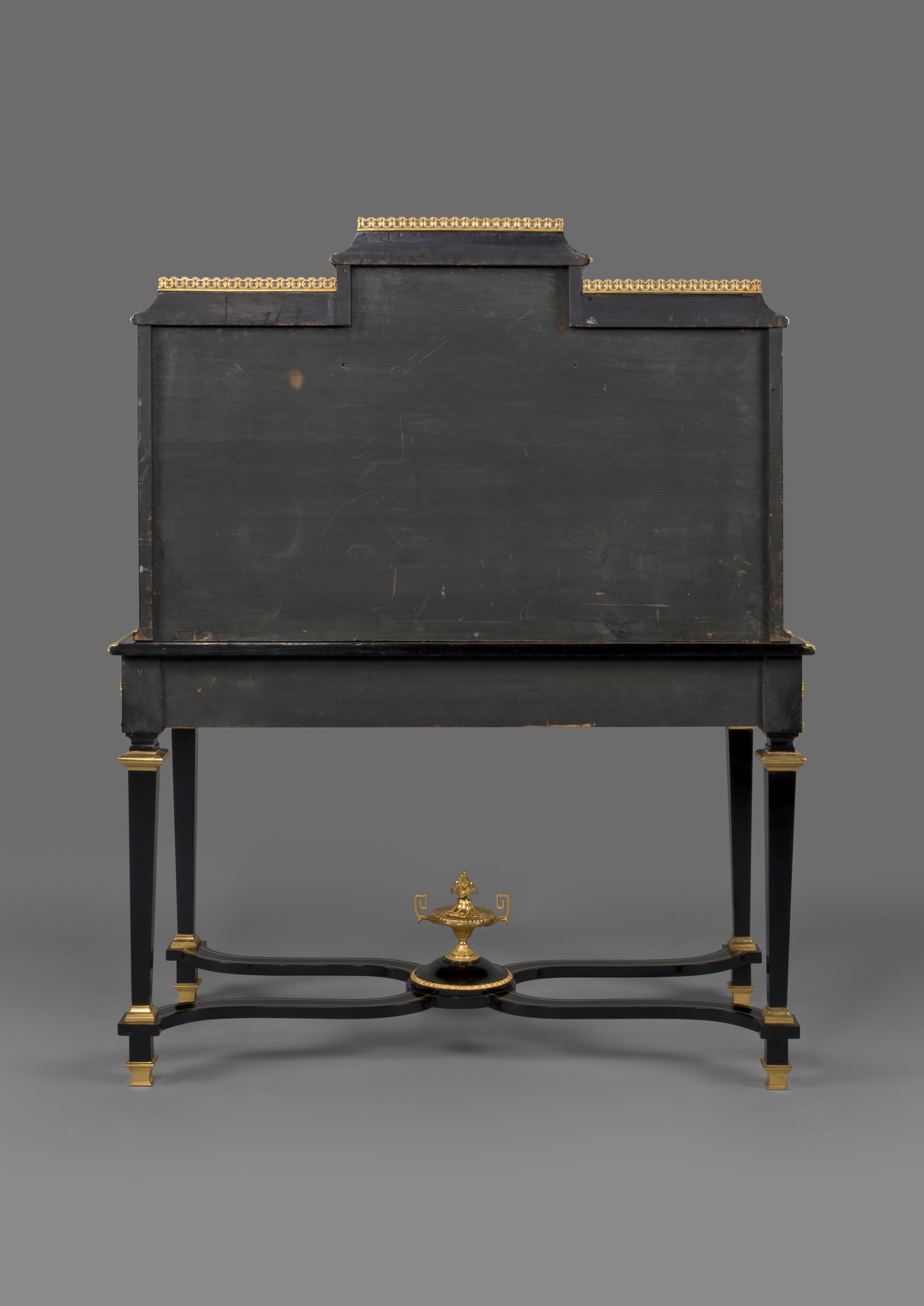 Louis XVI Style Pietre Dure Mounted Ebonised Writing Table, circa 1870 In Good Condition For Sale In Brighton, West Sussex