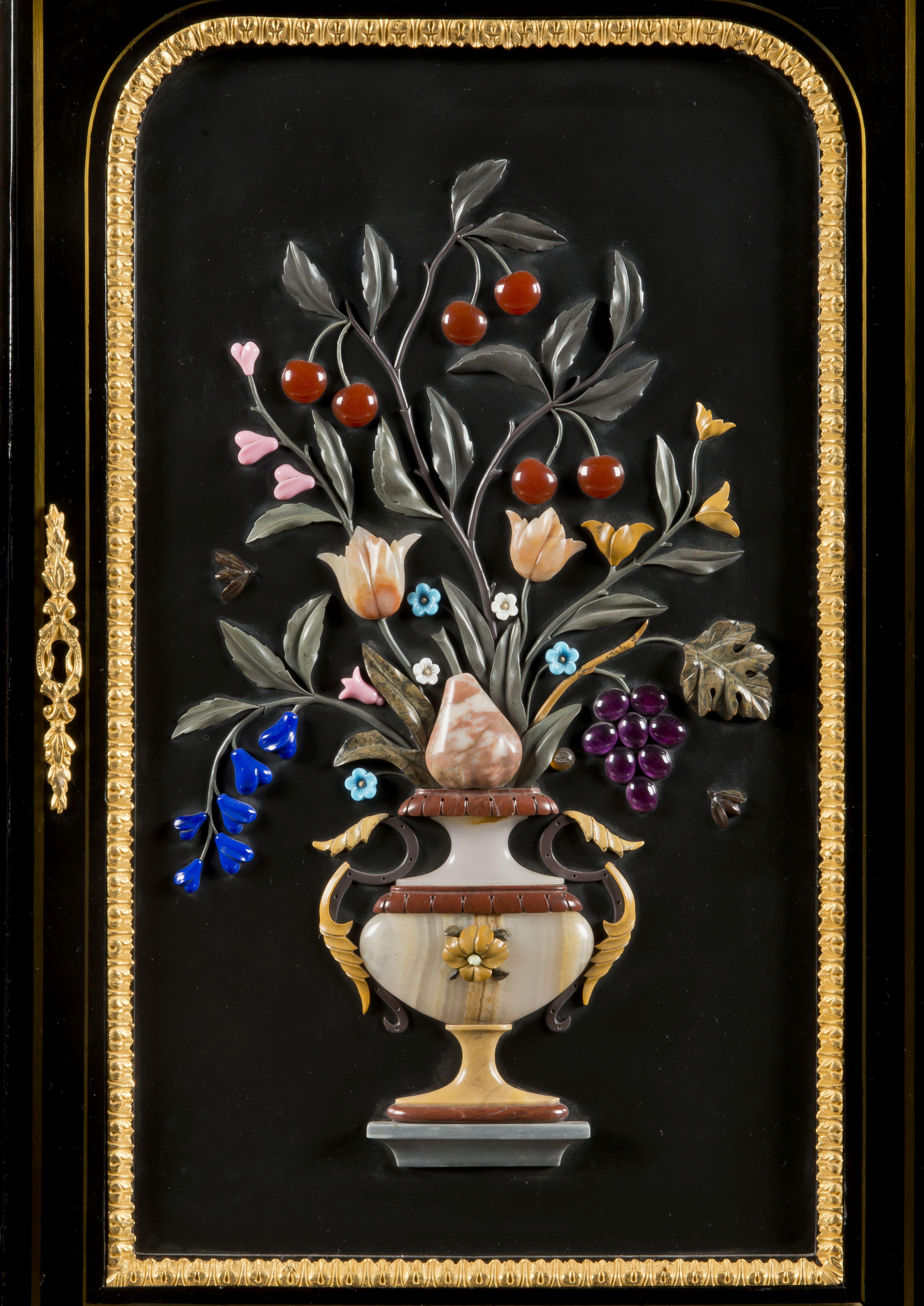 19th Century Louis XVI Style Pietre Dure Mounted Ebonised Writing Table, circa 1870 For Sale
