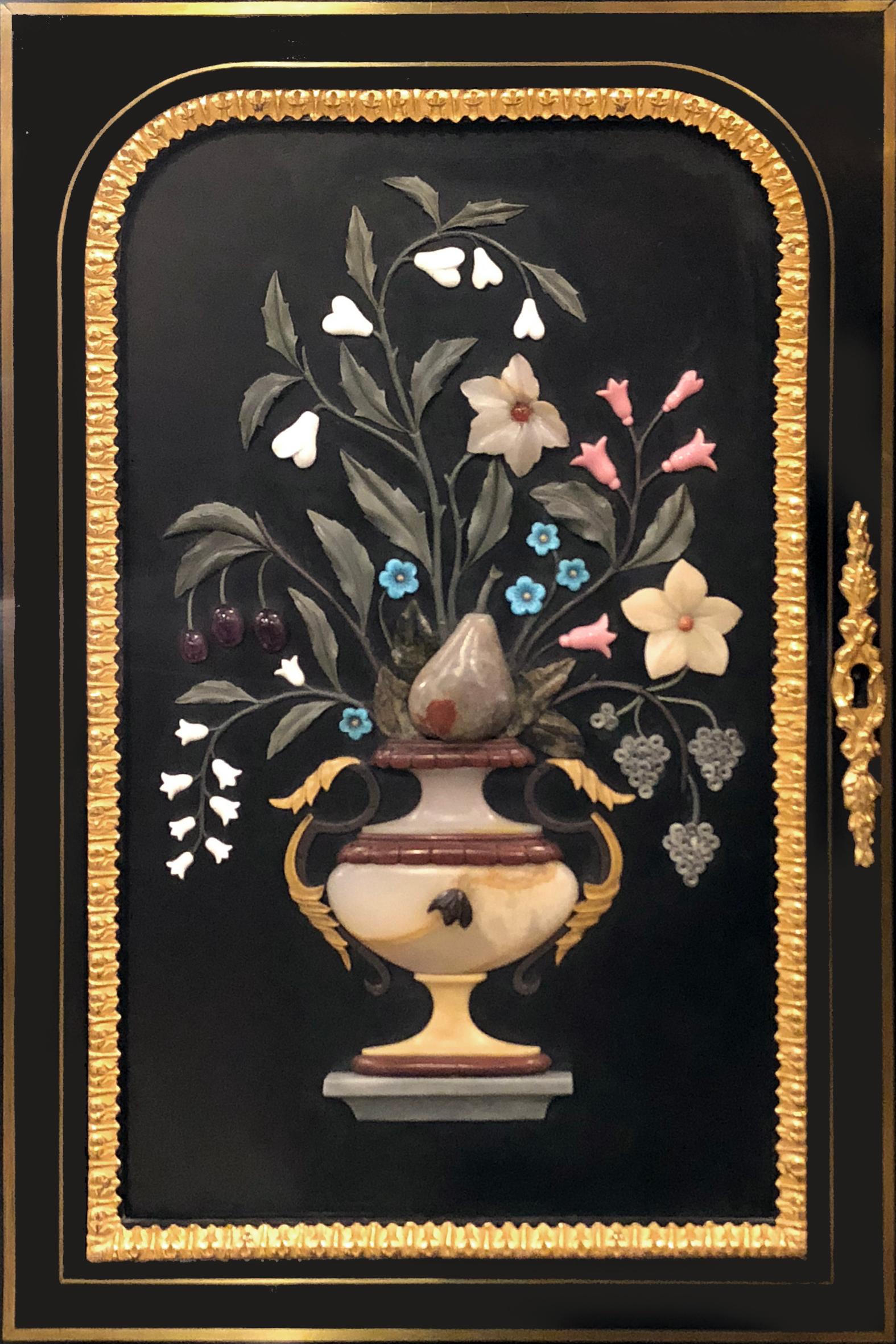 Bronze Louis XVI Style Pietre Dure Mounted Ebonised Writing Table, circa 1870 For Sale