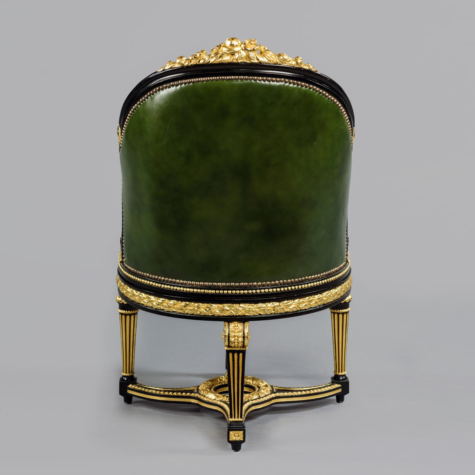 20th Century Louis XVI Style Rotating Desk Chair Upholstered in Green Leather
